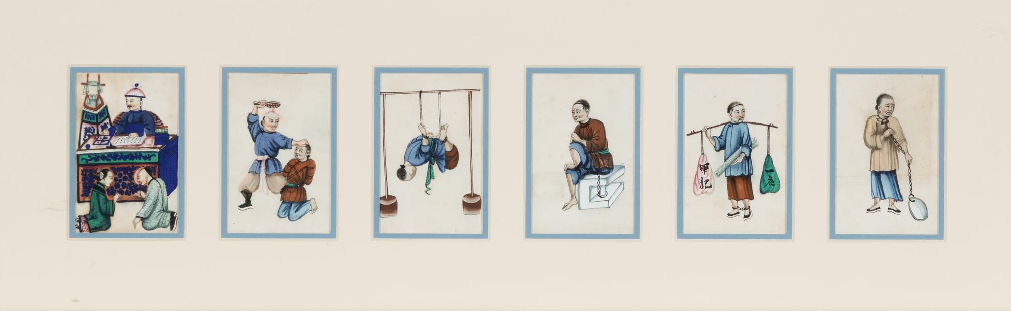 A Set of Six Chinese Paintings Depicting Punishments