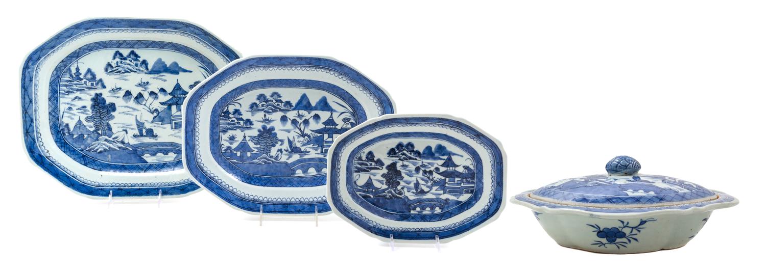 Three Canton Export Porcelain Platters Width of largest 17 1/4 inches. — 19TH CENTURY