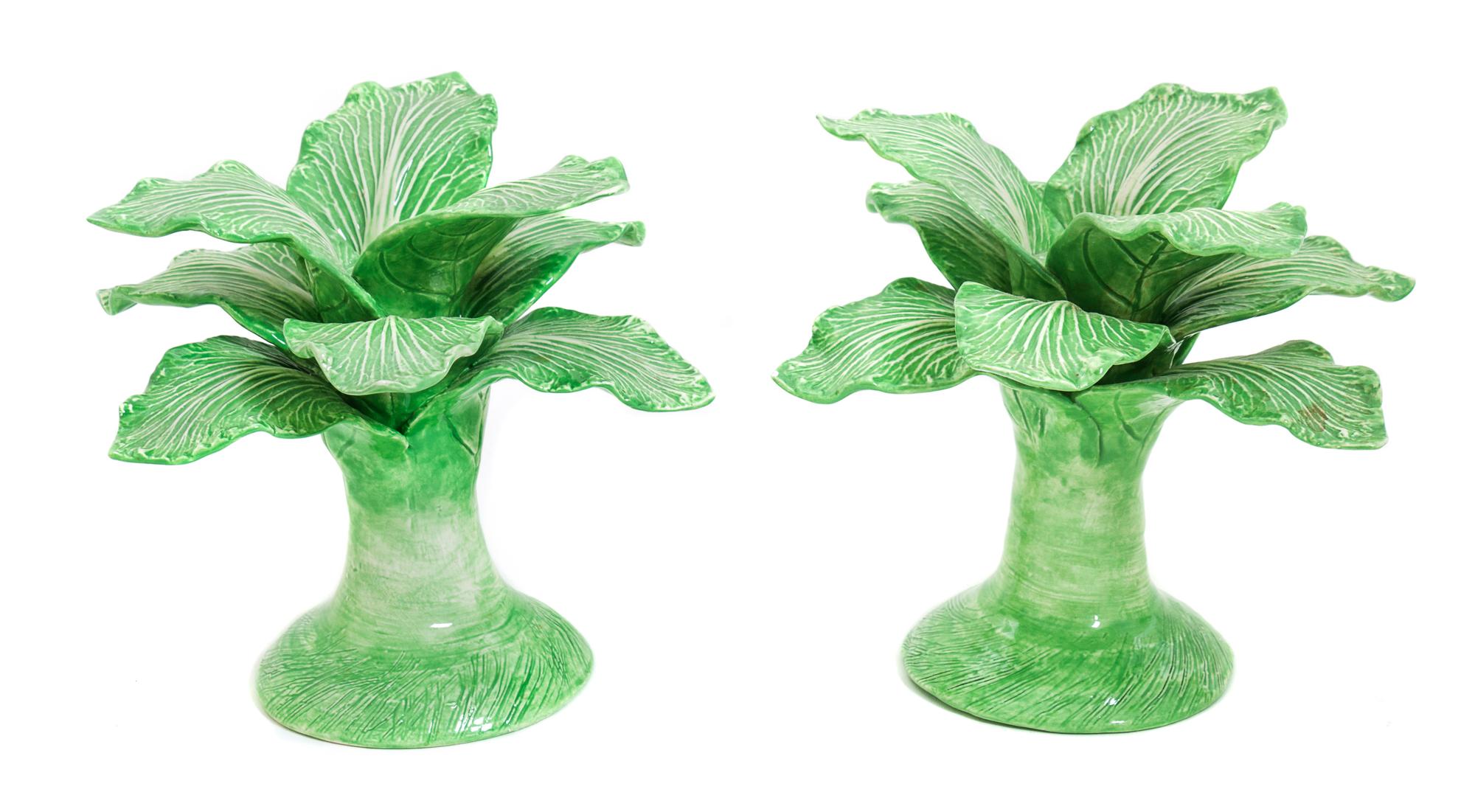 A Pair of Dodie Thayer Lettuce Ware Candlesticks Height 5 1/2 inches. — 20TH CENTURY