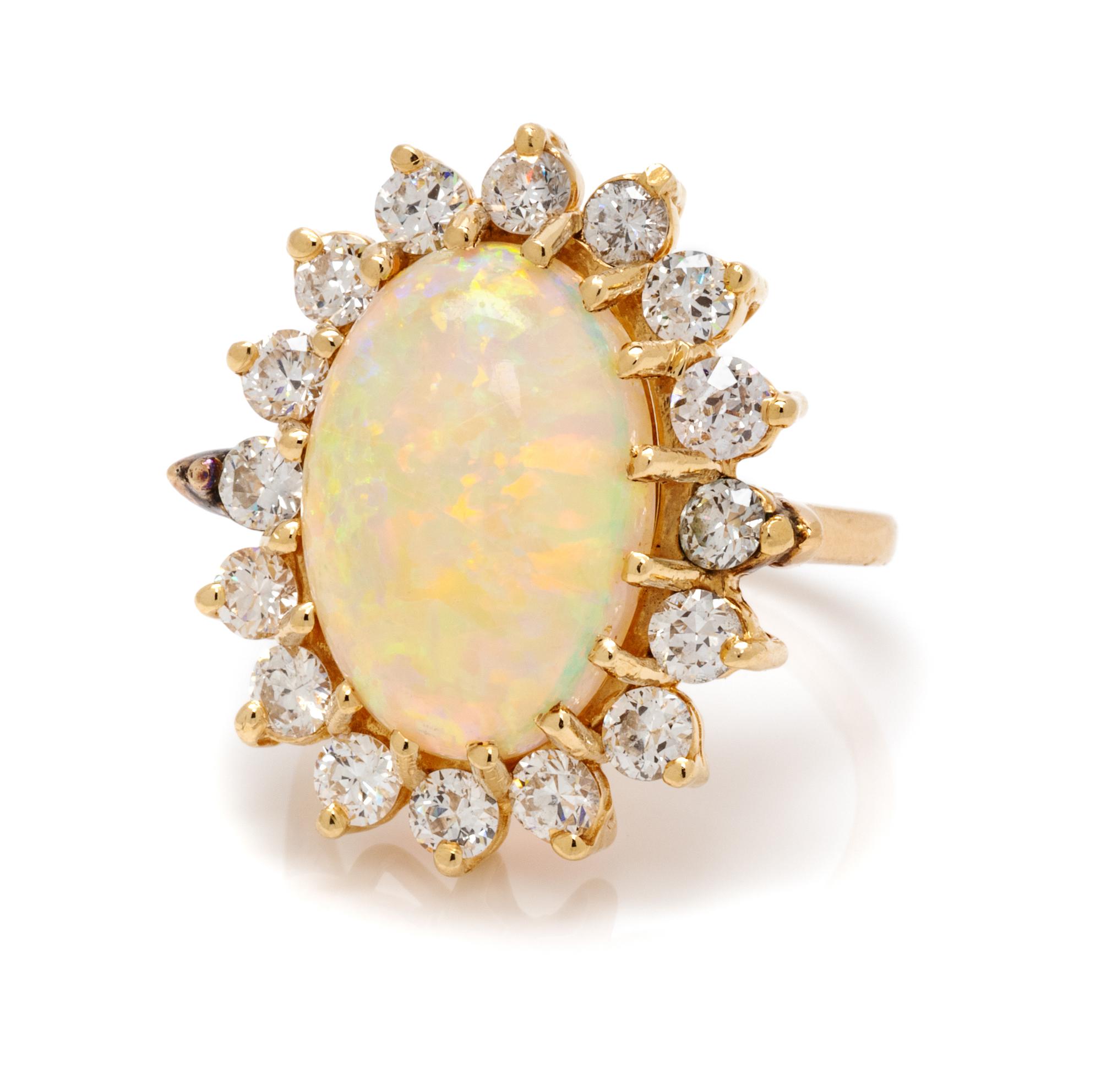 A Yellow Gold, Opal and Diamond Ring, 5.60 dwts.