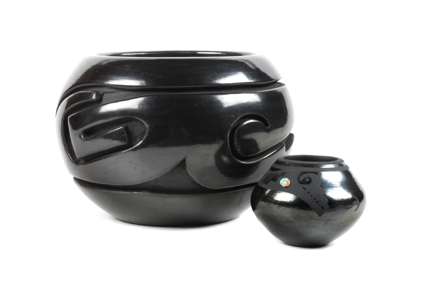 Stella Chavarria (Santa Clara b. 1939) Blackware Bowl Height of first 3 3/4 x diameter 5 1/4 inches