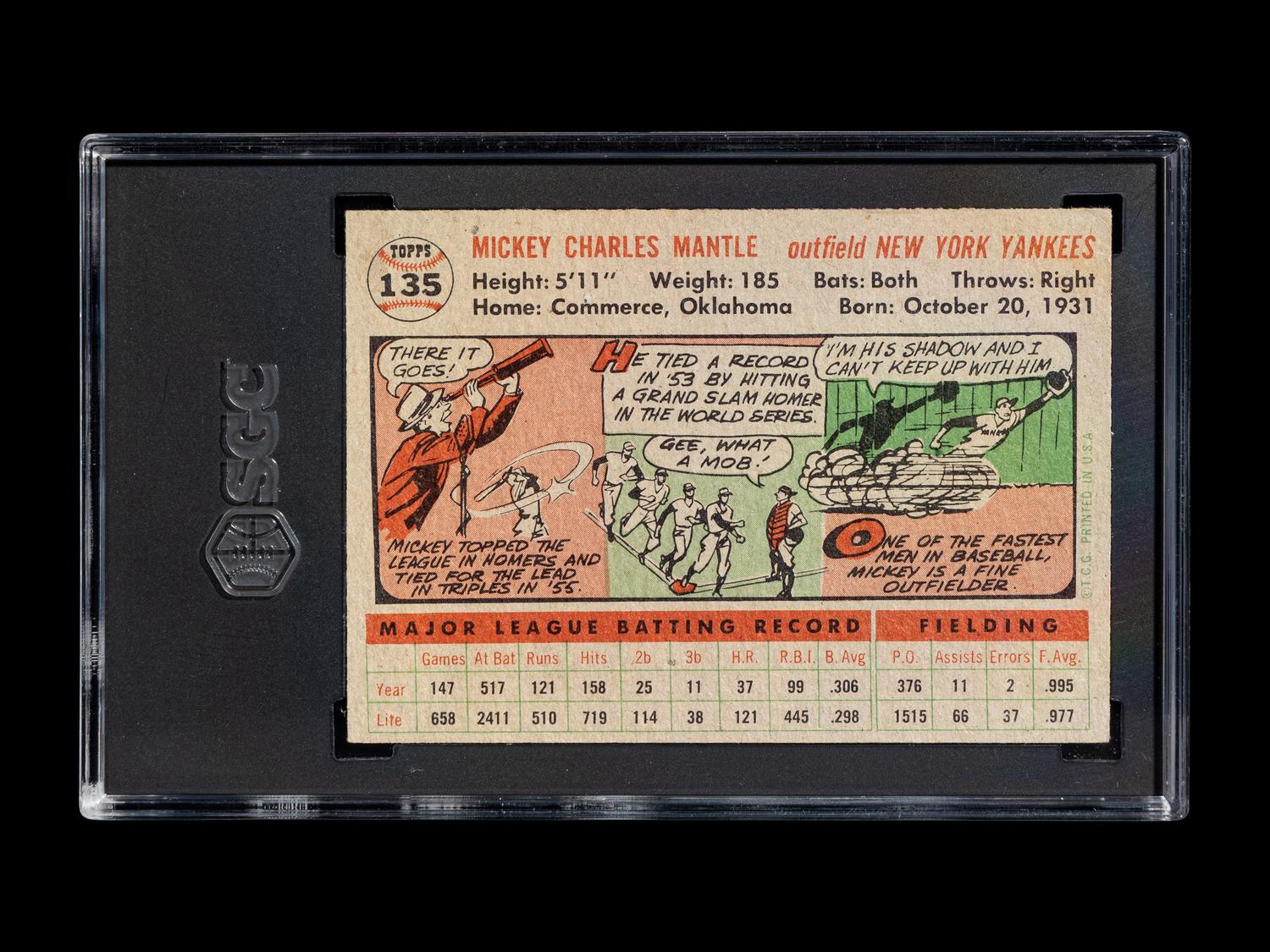 A 1956 Topps Mickey Mantle Baseball Card No. 135 - Gray Back (SGC 4 VG-EX)