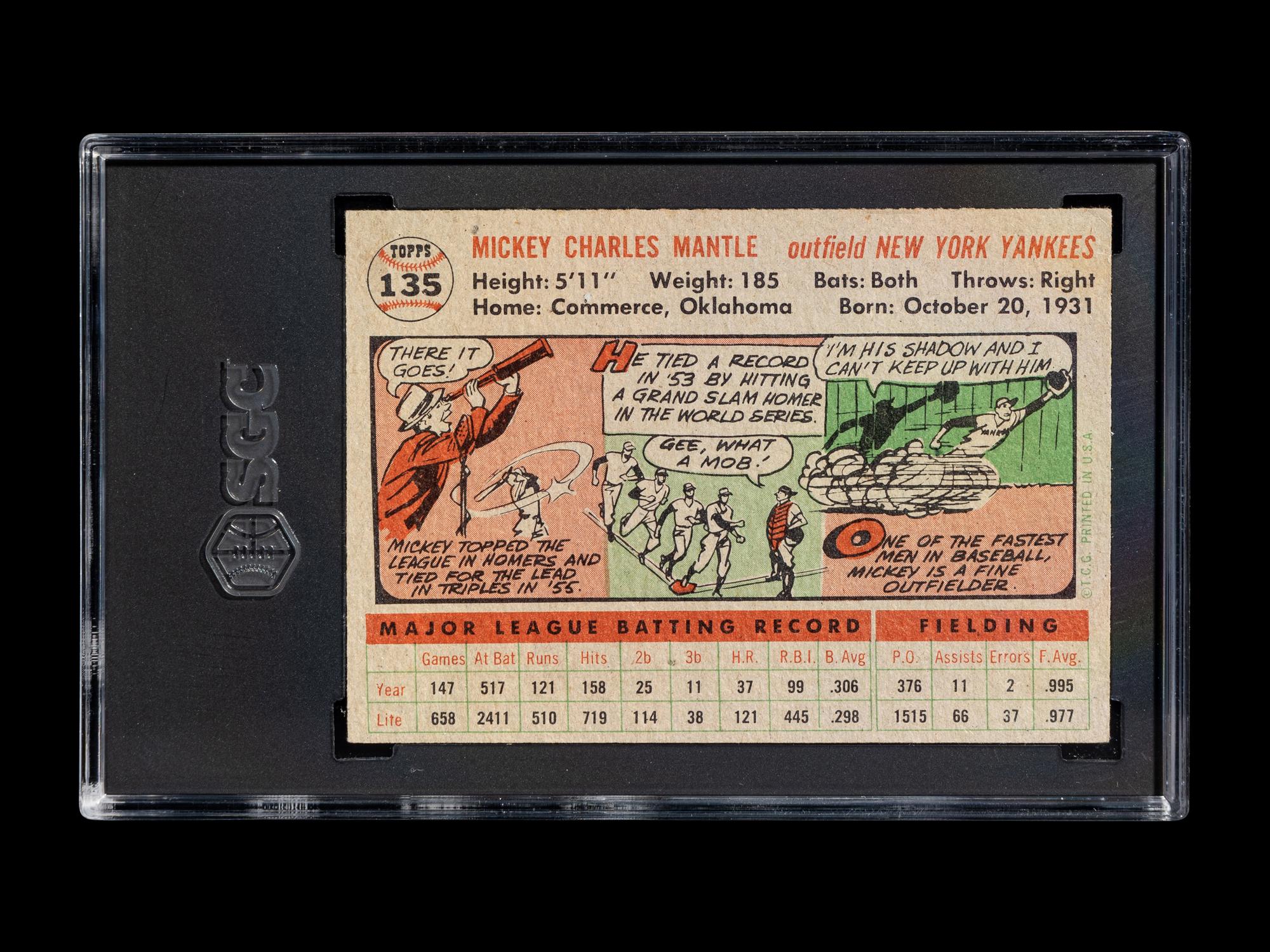 A 1956 Topps Mickey Mantle Baseball Card No. 135 - Gray Back (SGC 4 VG-EX)