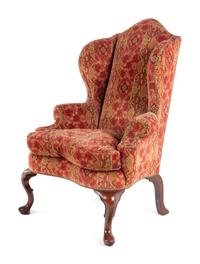 A Pair of Queen Anne Style Upholstered Library Chairs