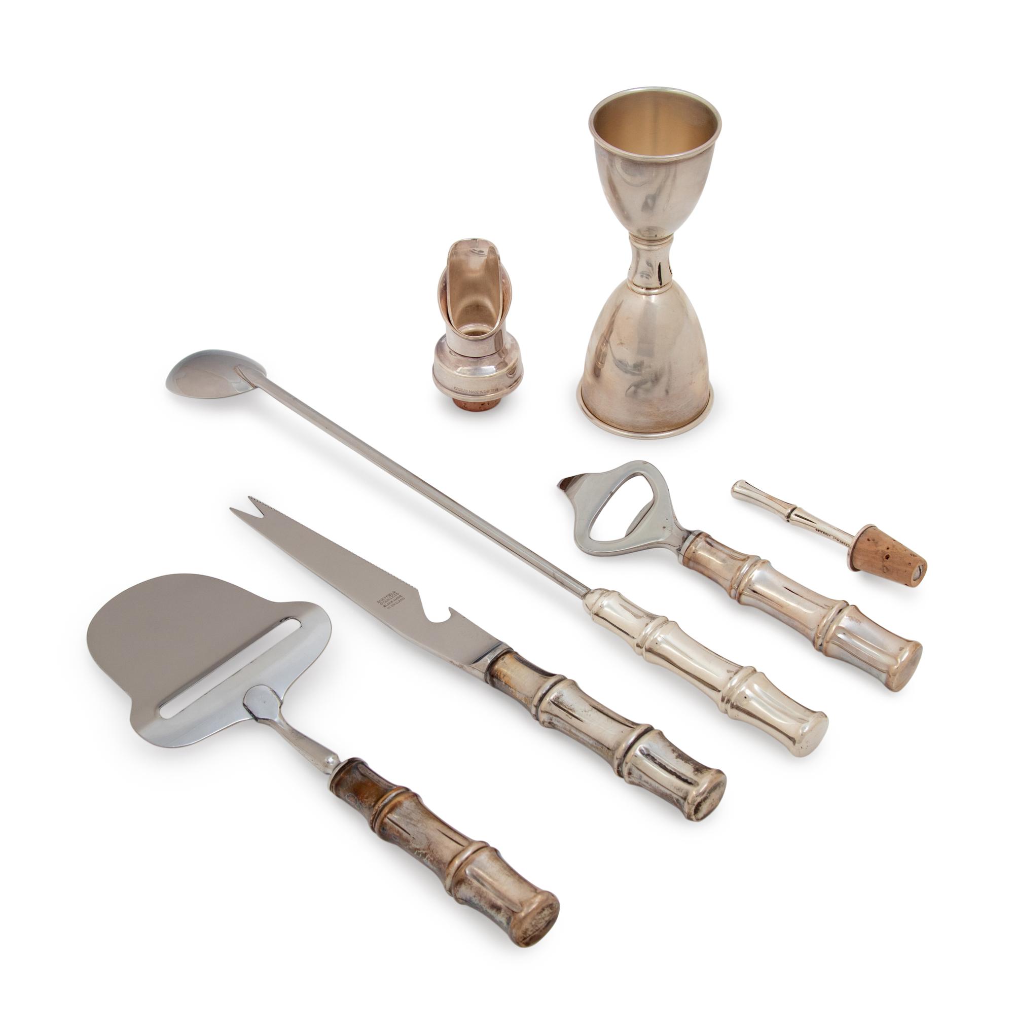 A Group of Seven Tiffany & Co. Silver Bamboo Pattern Bar Articles