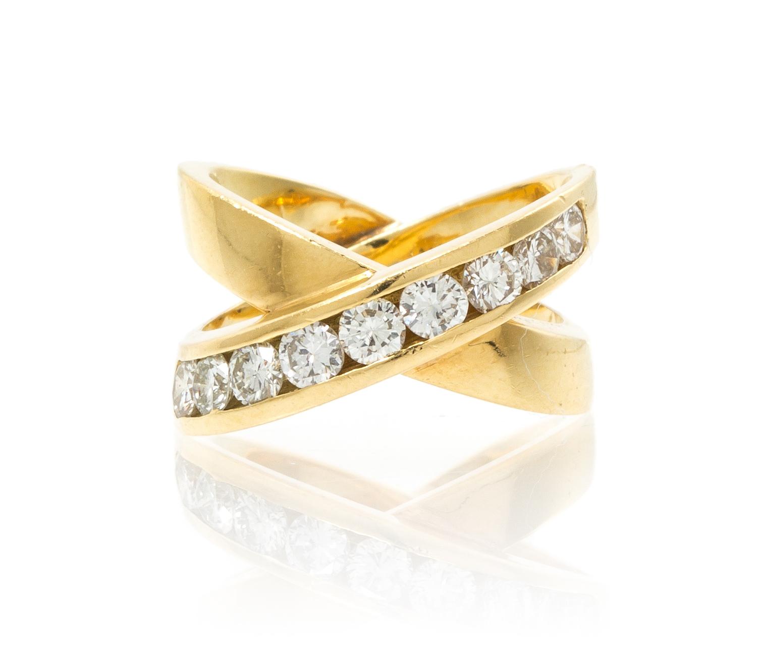 An 18 Karat Yellow Gold and Diamond Criss-Cross Ring, 6.20 dwts.