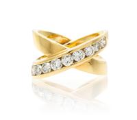 An 18 Karat Yellow Gold and Diamond Criss-Cross Ring, 6.20 dwts.