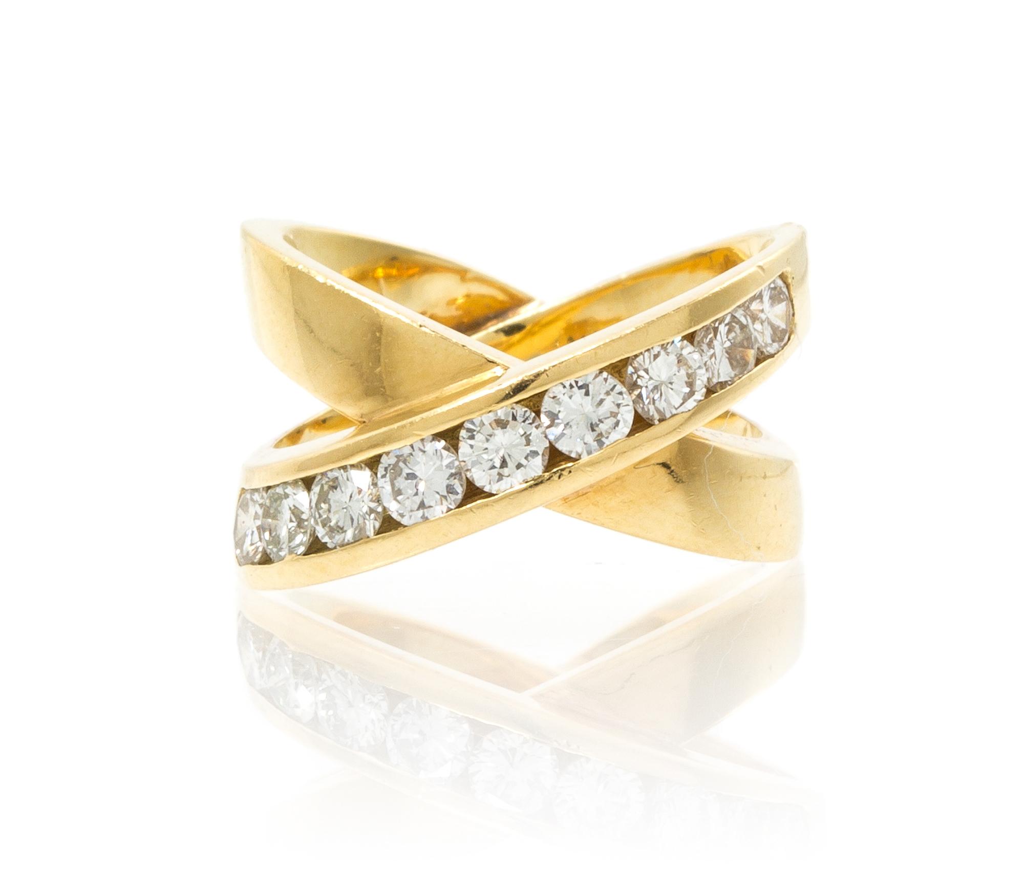 An 18 Karat Yellow Gold and Diamond Criss-Cross Ring, 6.20 dwts.