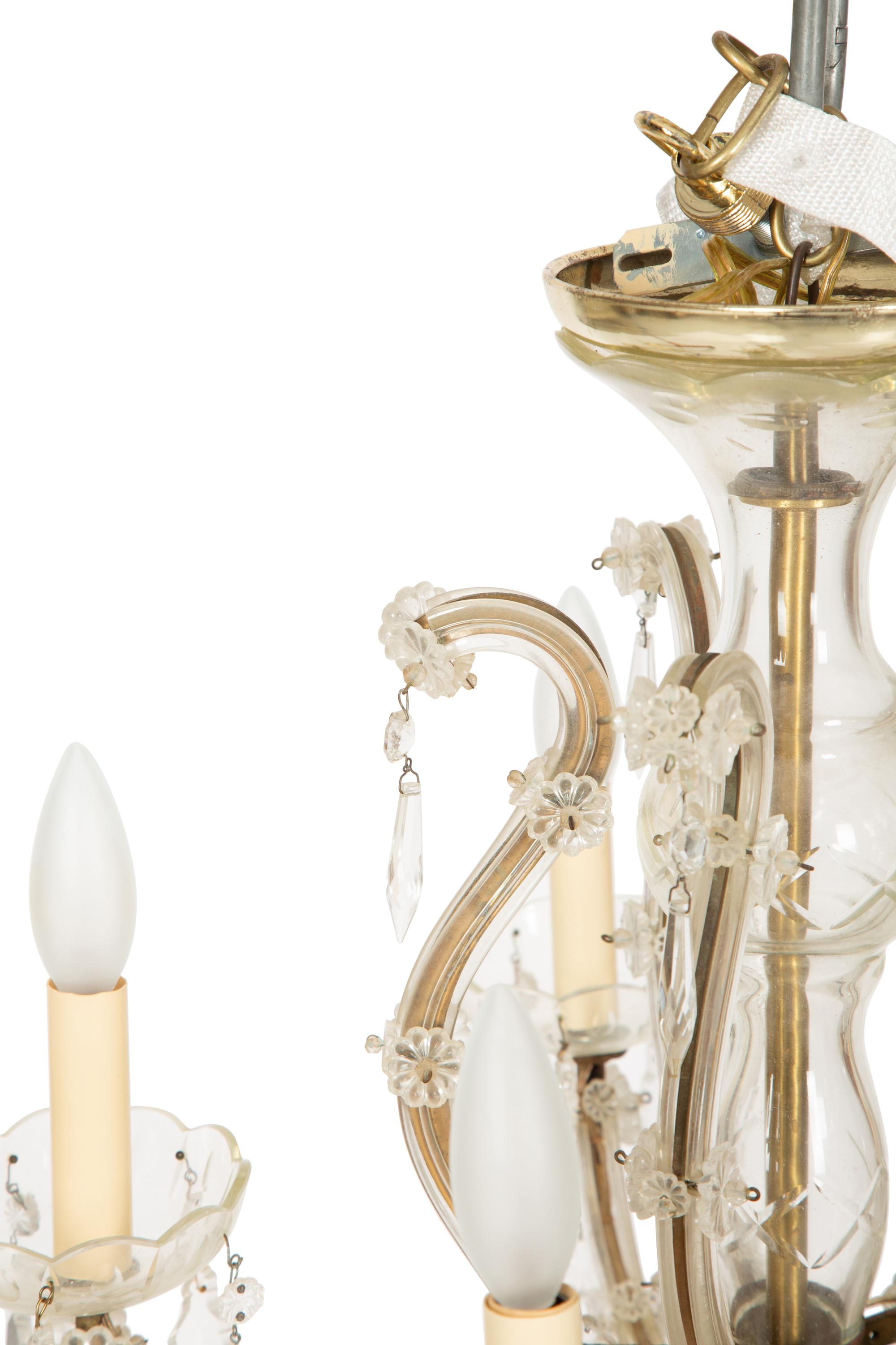 A Molded and Cut Glass Five-Light Chandelier
