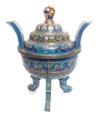A Large Chinese Cloisonne Censer. Height 24 1/2 inches.