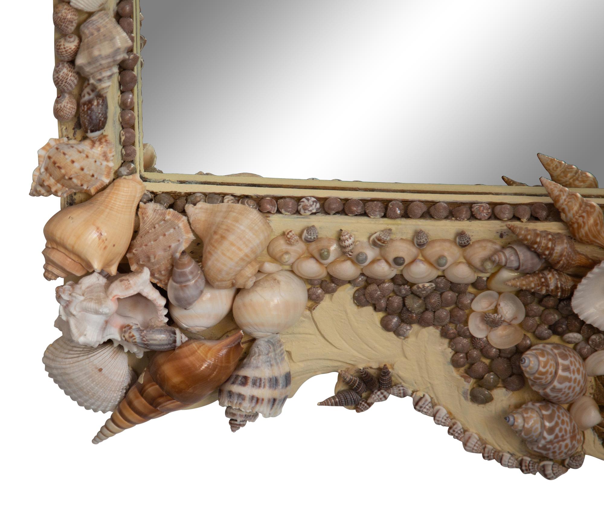 A French Shell Encrusted Framed Mirror — 20th Century