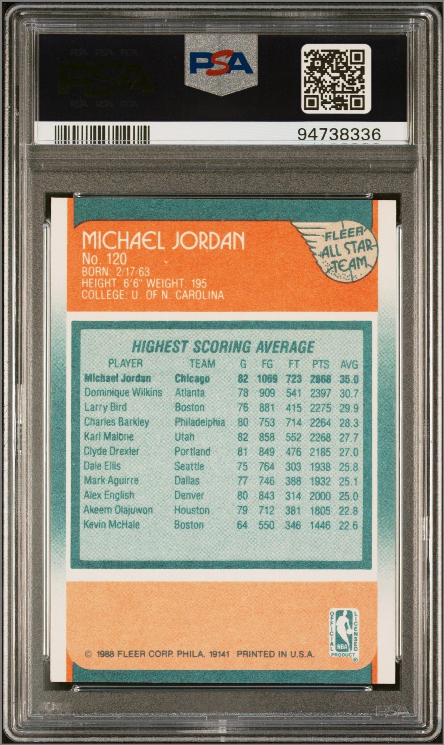 A 1988 Fleer Michael Jordan All-Star Basketball Card No. 120 (PSA 9 MINT)