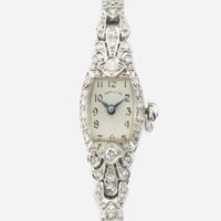 A lady's platinum and white gold diamond bracelet watch, Hamilton