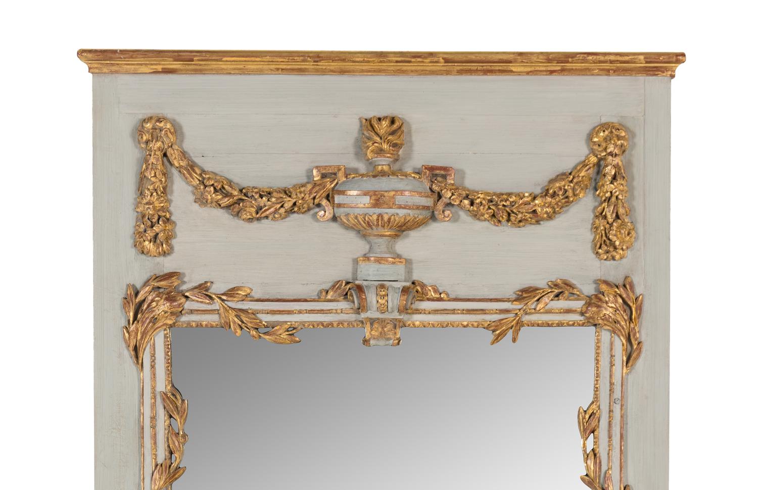 A Louis XVI Style Painted and Parcel Gilt Mirror