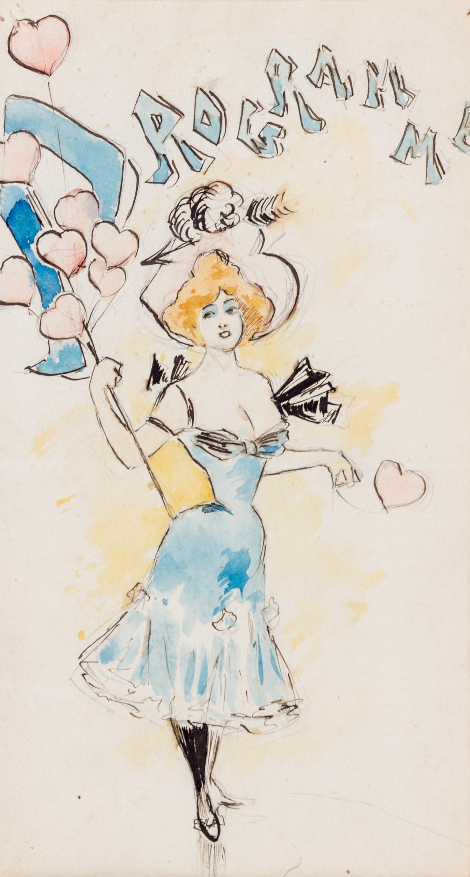 CHERET, JULES. Original hand-colored sketch
