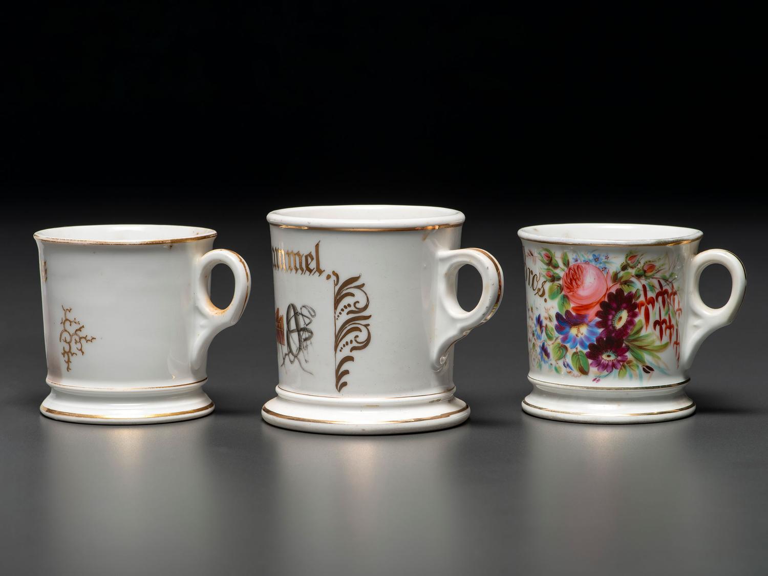 Three Equestrian Occupational Porcelain Shaving Mugs