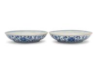 A Pair of Blue and White Porcelain 'Lotus' Plates