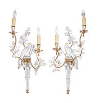 A Pair of Gilt Metal and Glass Two-Light Sconces in the Style of Maison Baguès