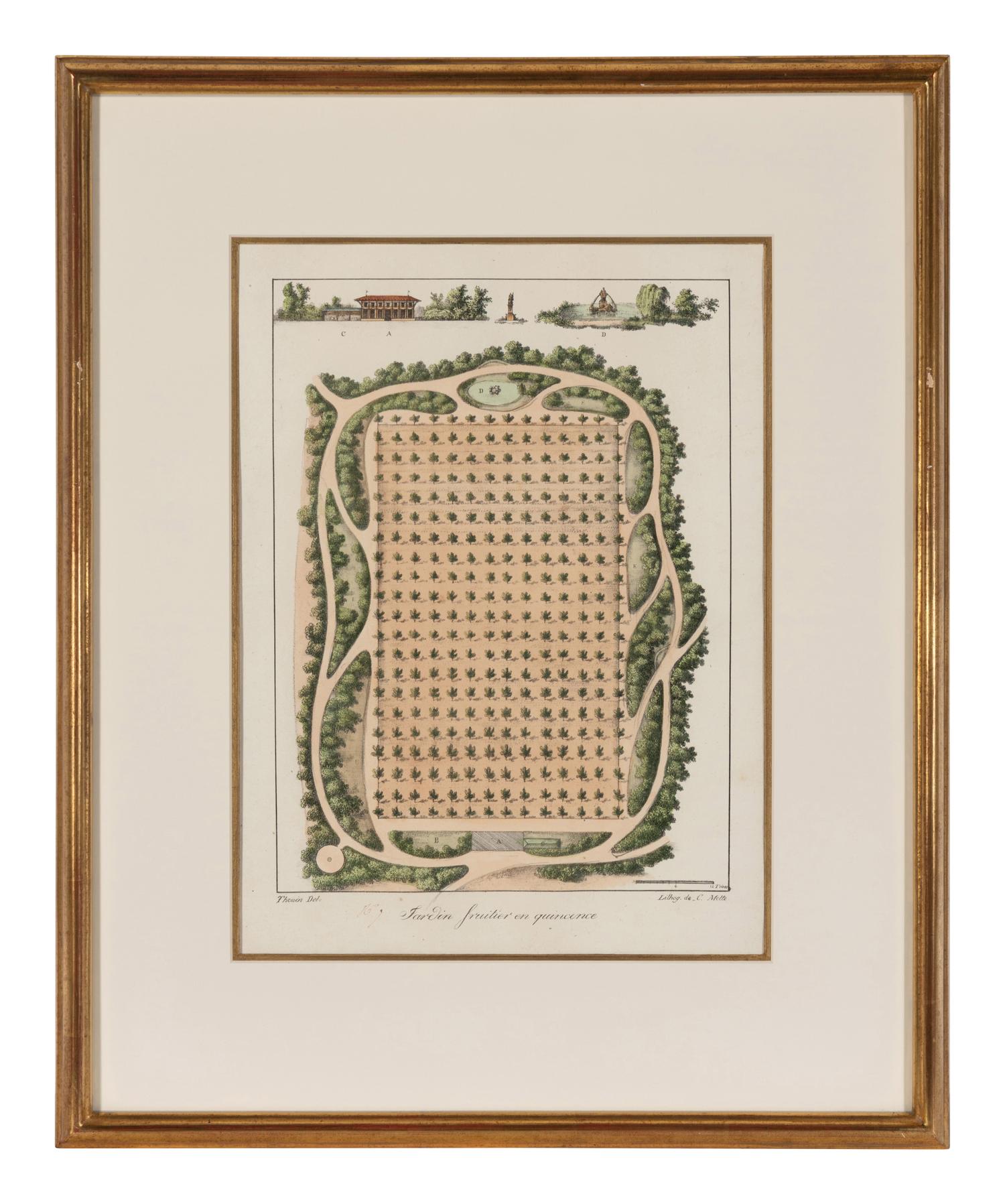 A Set of Three Hand Colored Lithographs of Garden Designs