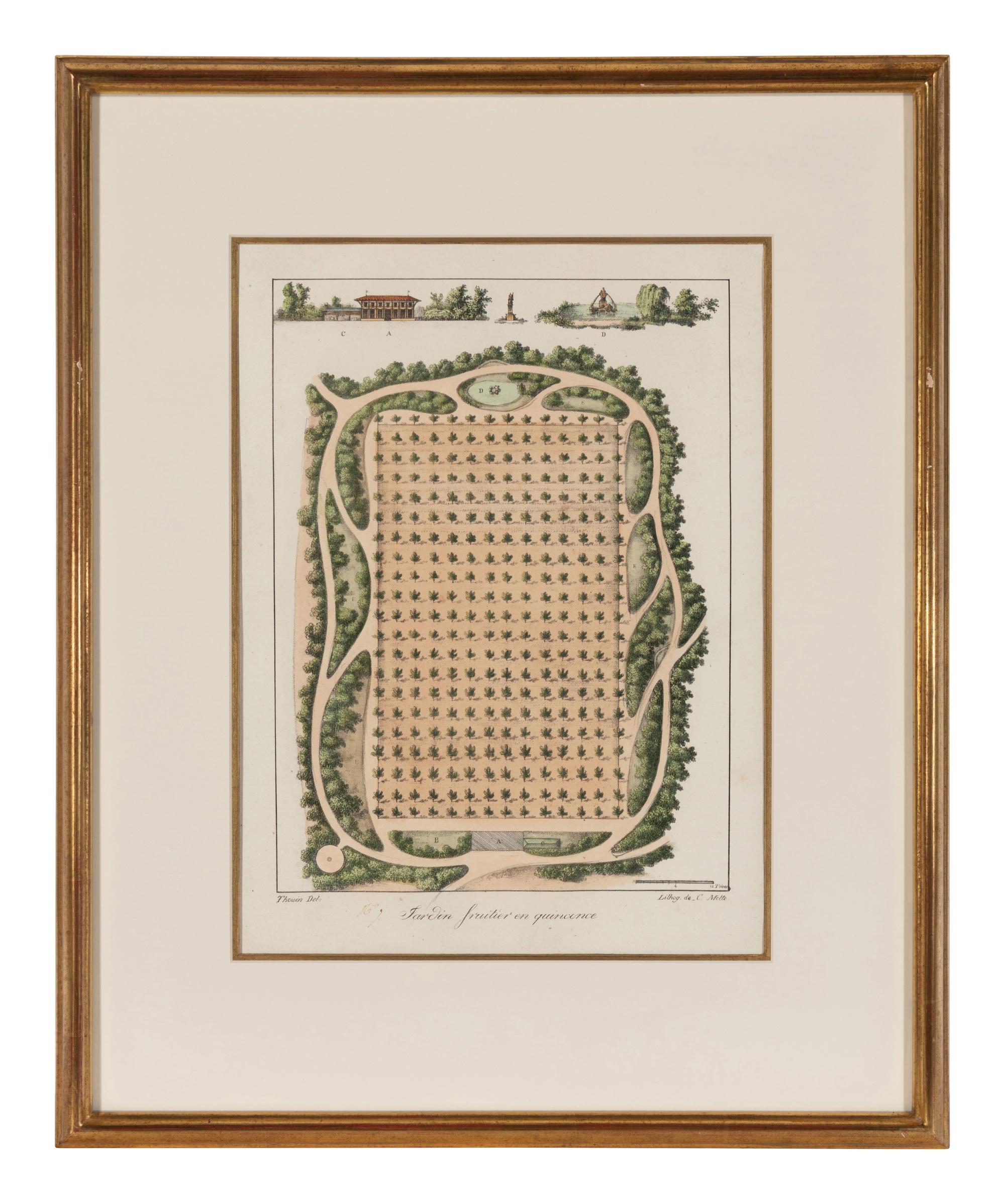 A Set of Three Hand Colored Lithographs of Garden Designs