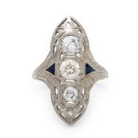 Diamond, Synthetic Sapphire, and White Gold Ring