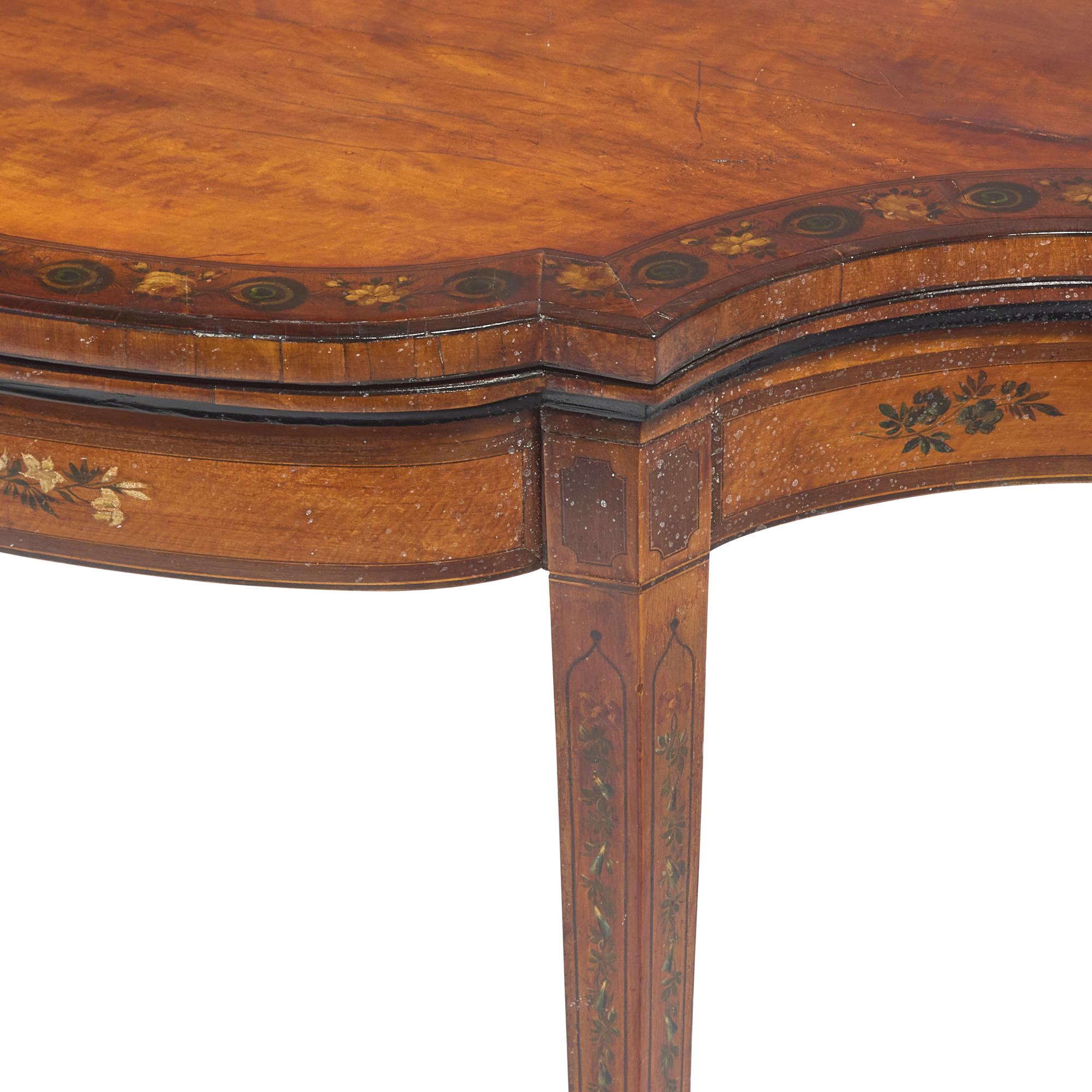 A George III Inlaid and Paint-Decorated Satinwood and Mahogany Games Table