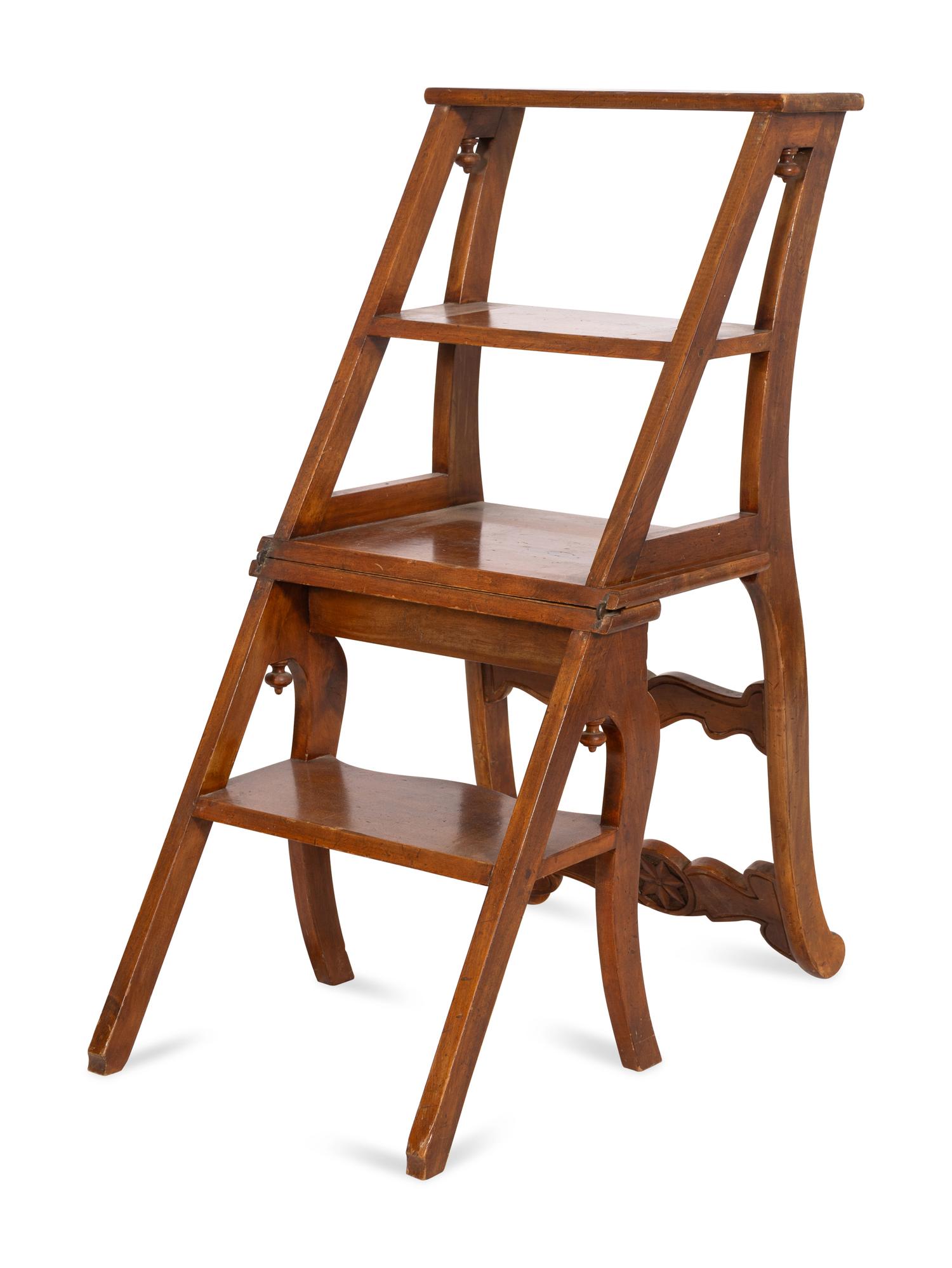 An Italian Walnut Metamorphic Chair and Library Ladder