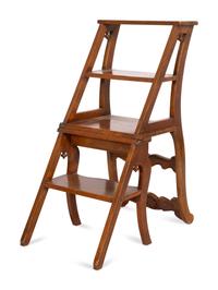 An Italian Walnut Metamorphic Chair and Library Ladder