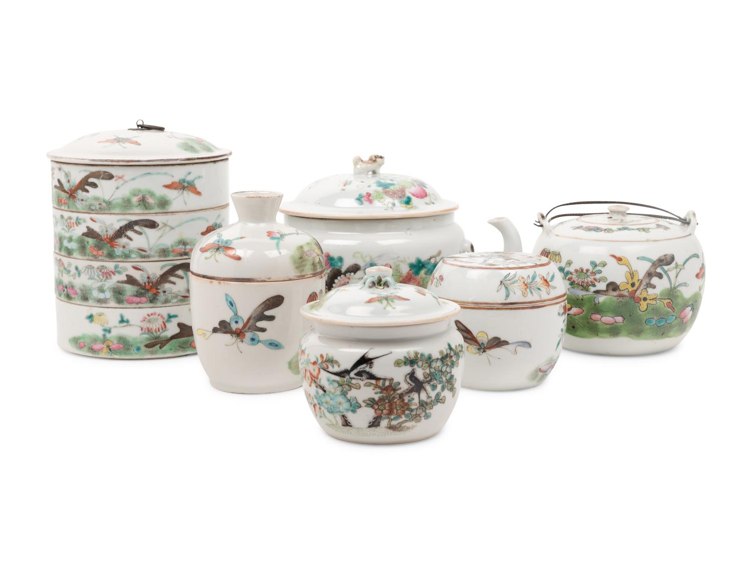 Six Chinese Famille Rose Porcelain Wares