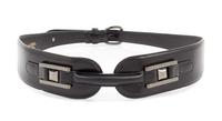 An Oscar de la Renta Black Leather Belt, 34".