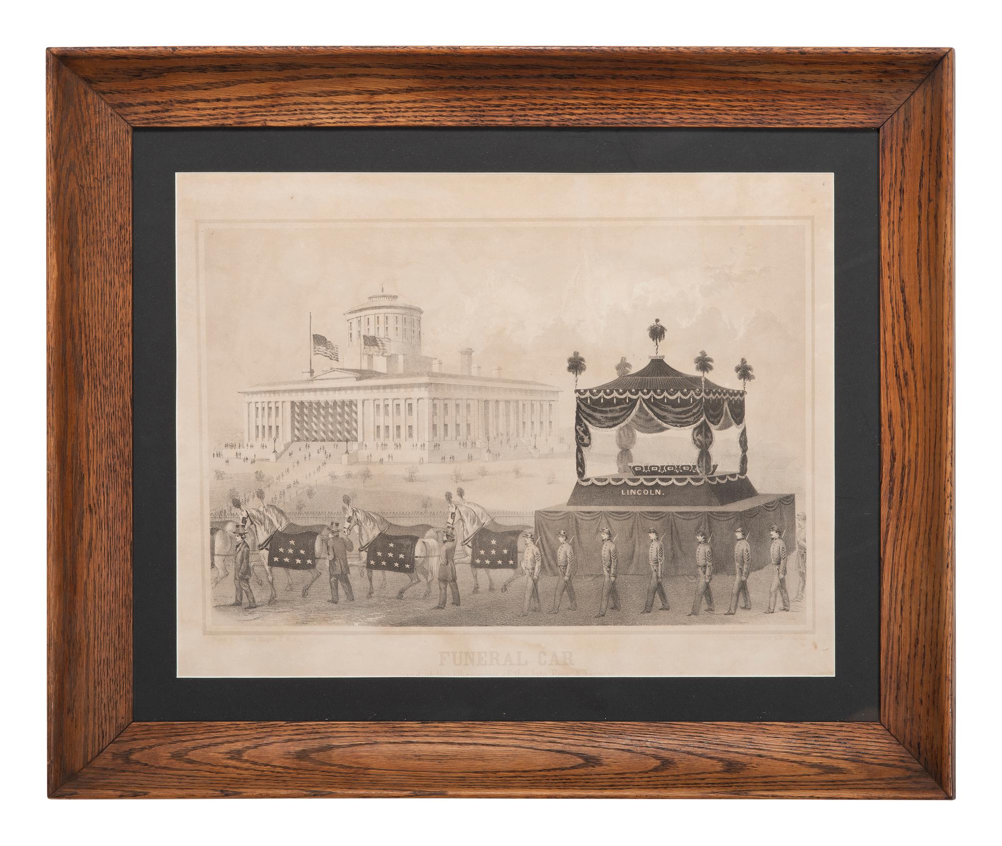[LINCOLN, Abraham (1809-1865)]. RUGER, Albert, artist. Funeral Car Used at the Obsequies of the Late President Lincoln . Cincinnati, OH: Ehrgott, Forbiger & Co., 1865.