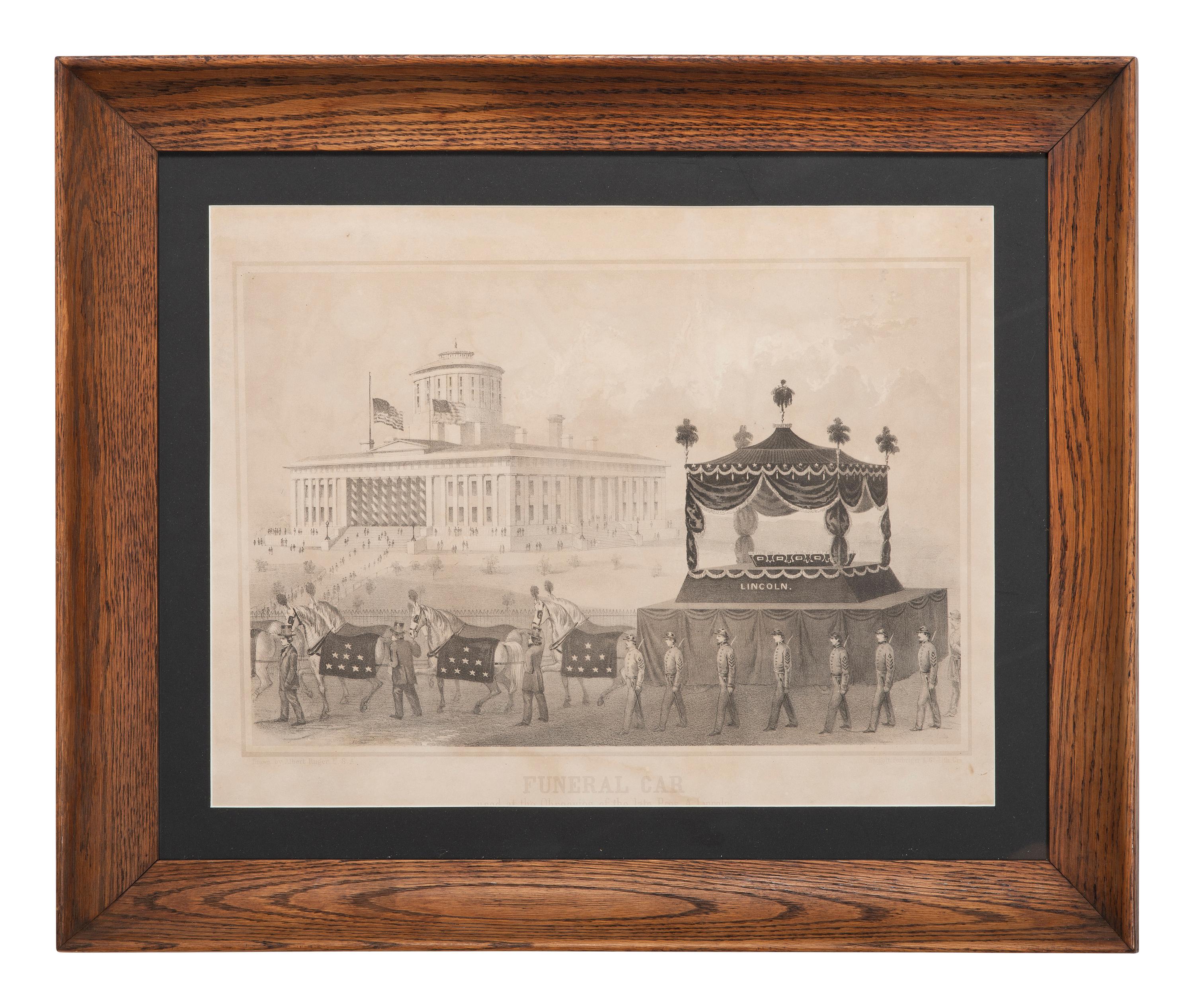 [LINCOLN, Abraham (1809-1865)]. RUGER, Albert, artist. Funeral Car Used at the Obsequies of the Late President Lincoln . Cincinnati, OH: Ehrgott, Forbiger & Co., 1865.