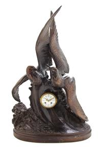 A French Bronzed Metal Figural Clock, Auguste Lechesne (1815-1888), Height 29 1/2 inches.