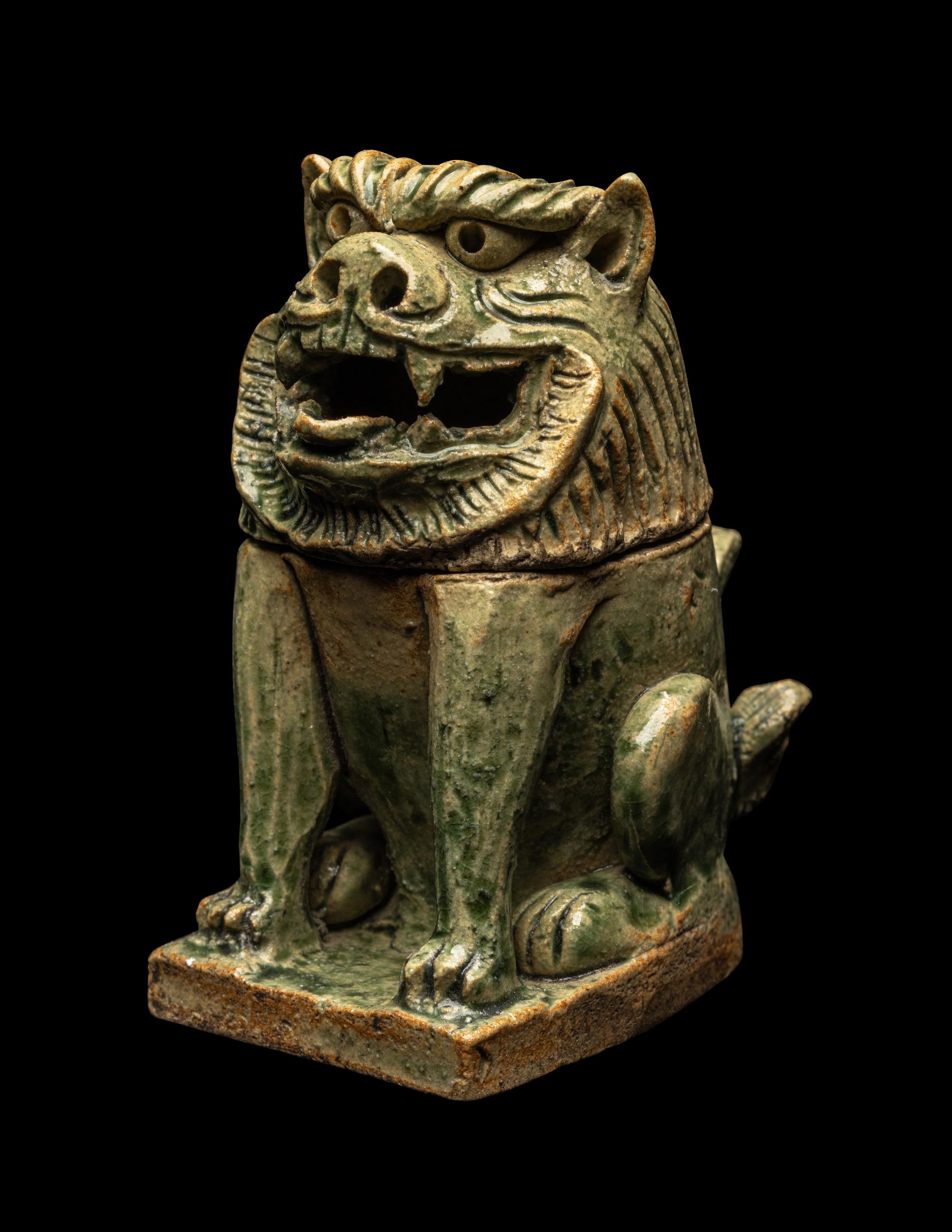 A Japanese Oribe Pottery Incense Burner