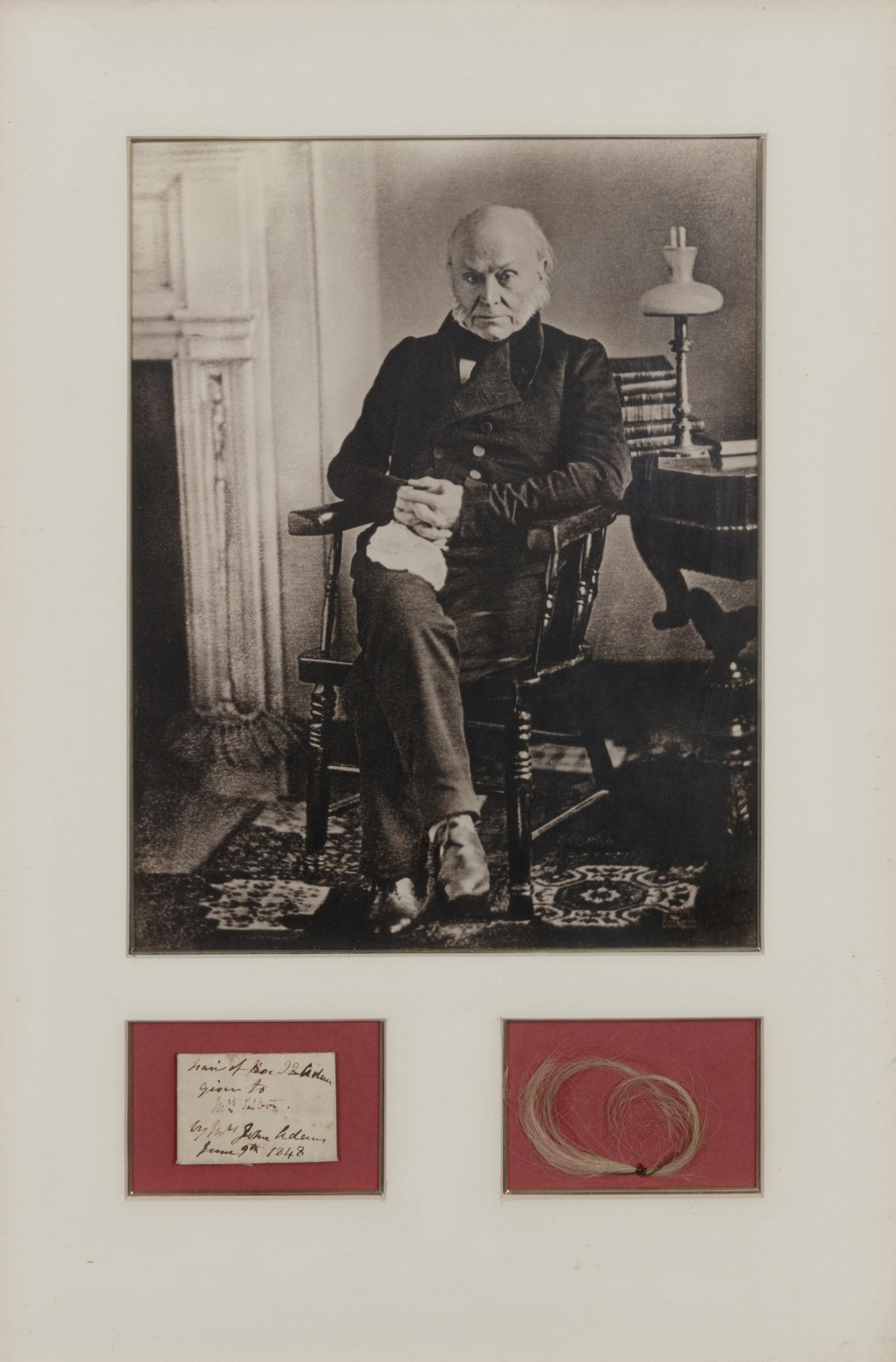 ADAMS, John Quincy, President (1767-1848). A lock of hair, originally folded into a sheet of paper (present here).