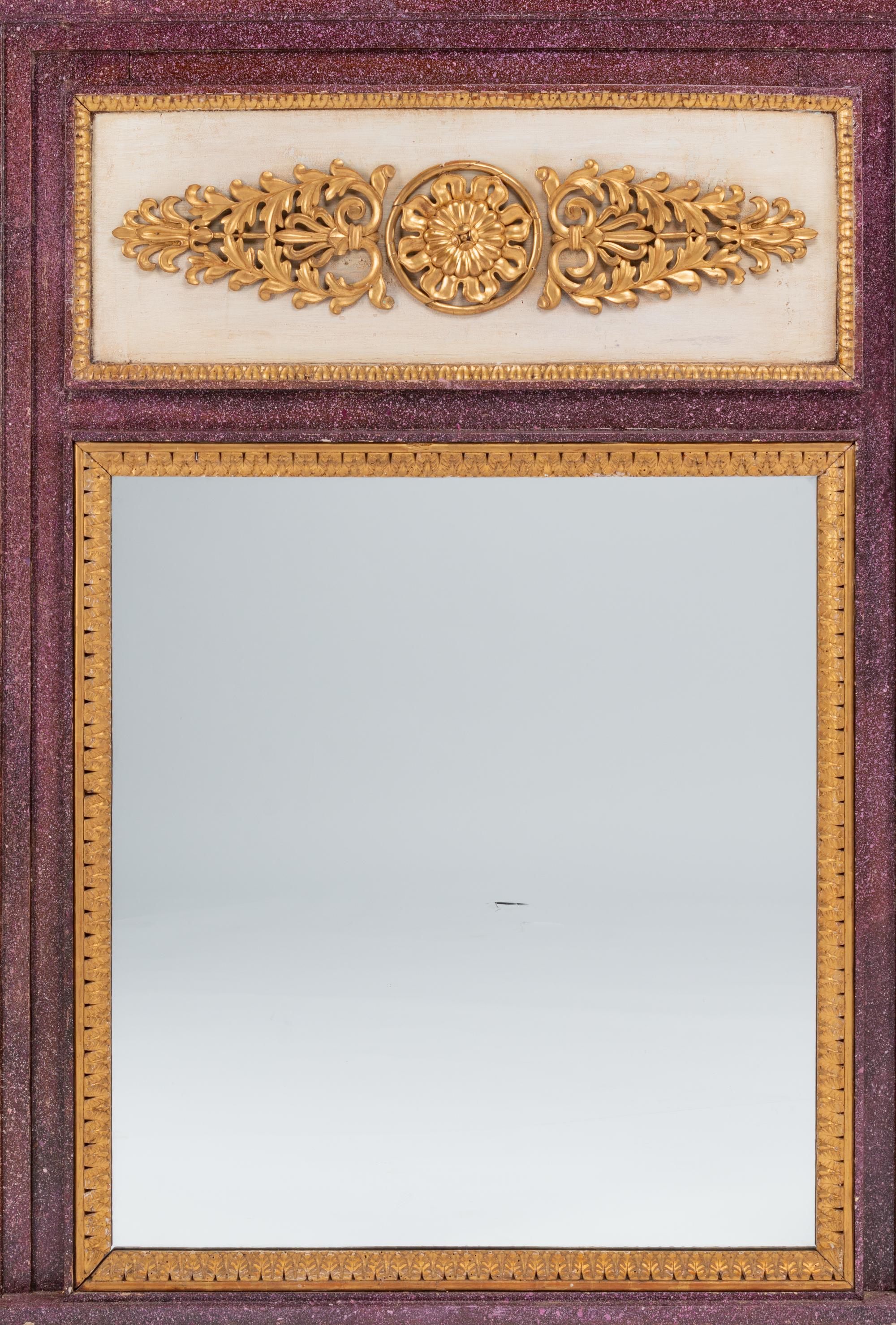 A Directoire Faux Porphyry Painted and Parcel Gilt Mirror