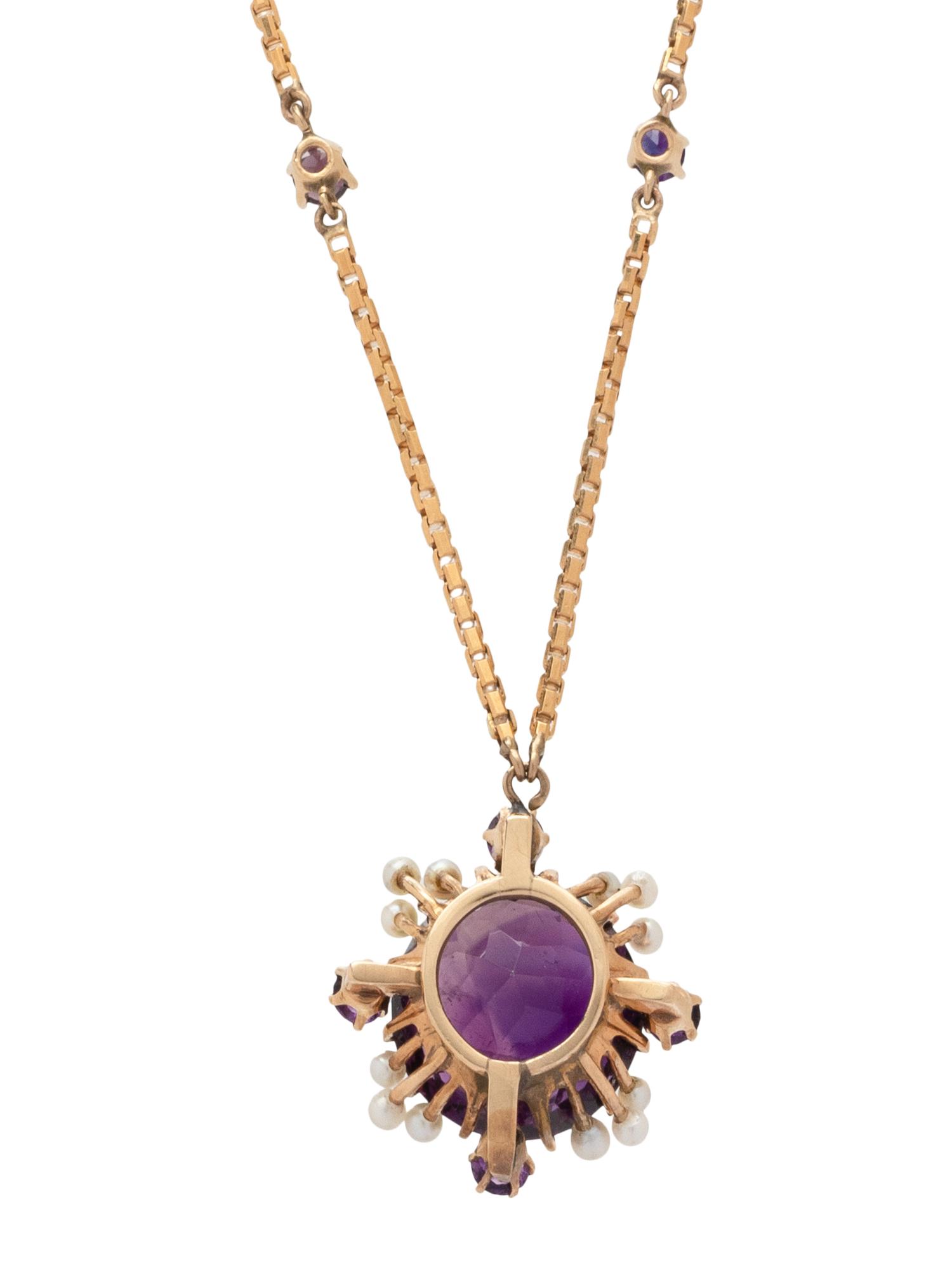 YELLOW GOLD, AMETHYST AND SEED PEARL NECKLACE