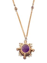 YELLOW GOLD, AMETHYST AND SEED PEARL NECKLACE
