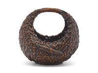 A Japanese Woven Bamboo “Moon” Basket, Signed Kogetsu