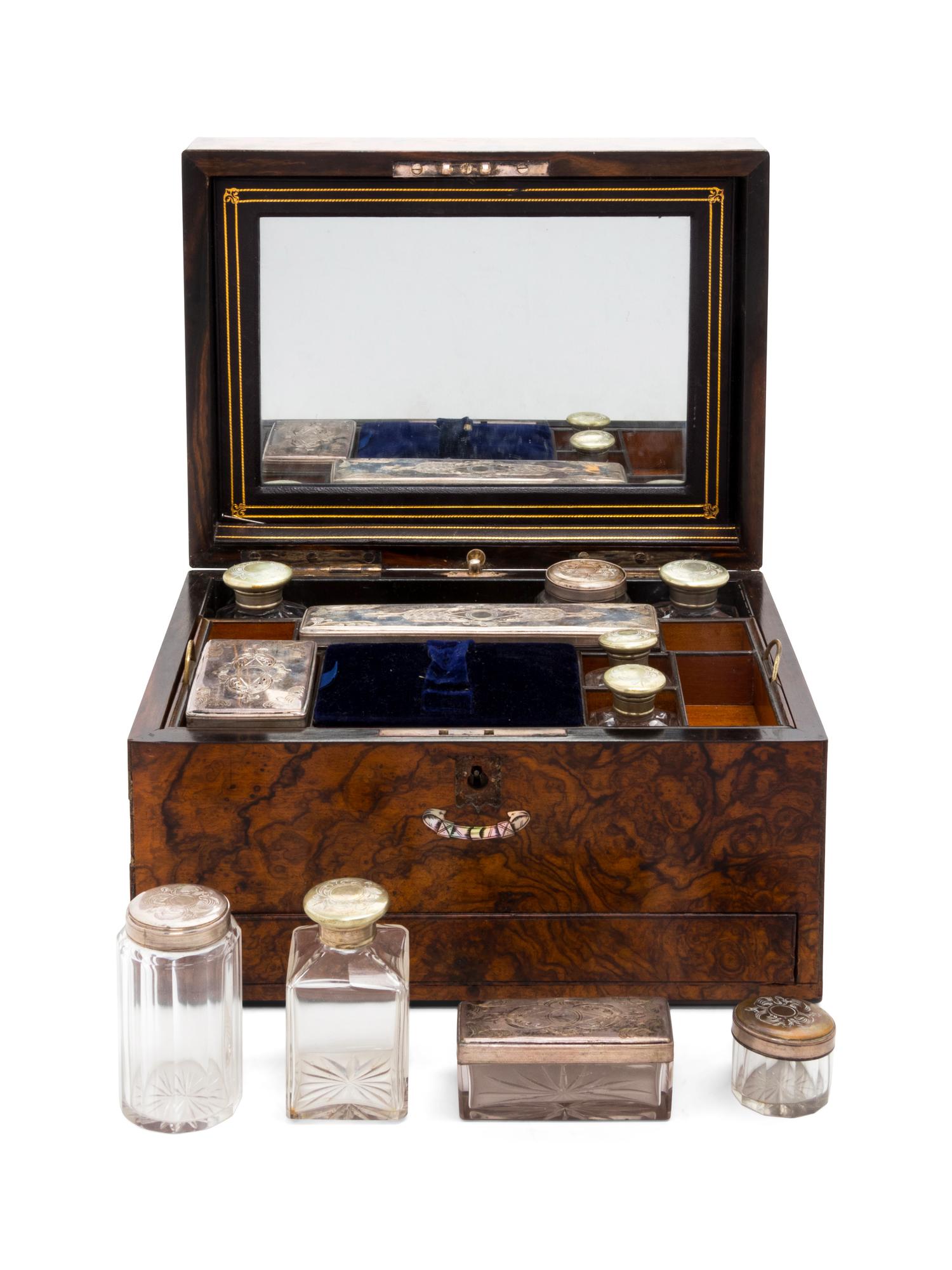 A Victorian Burlwood Dressing Case