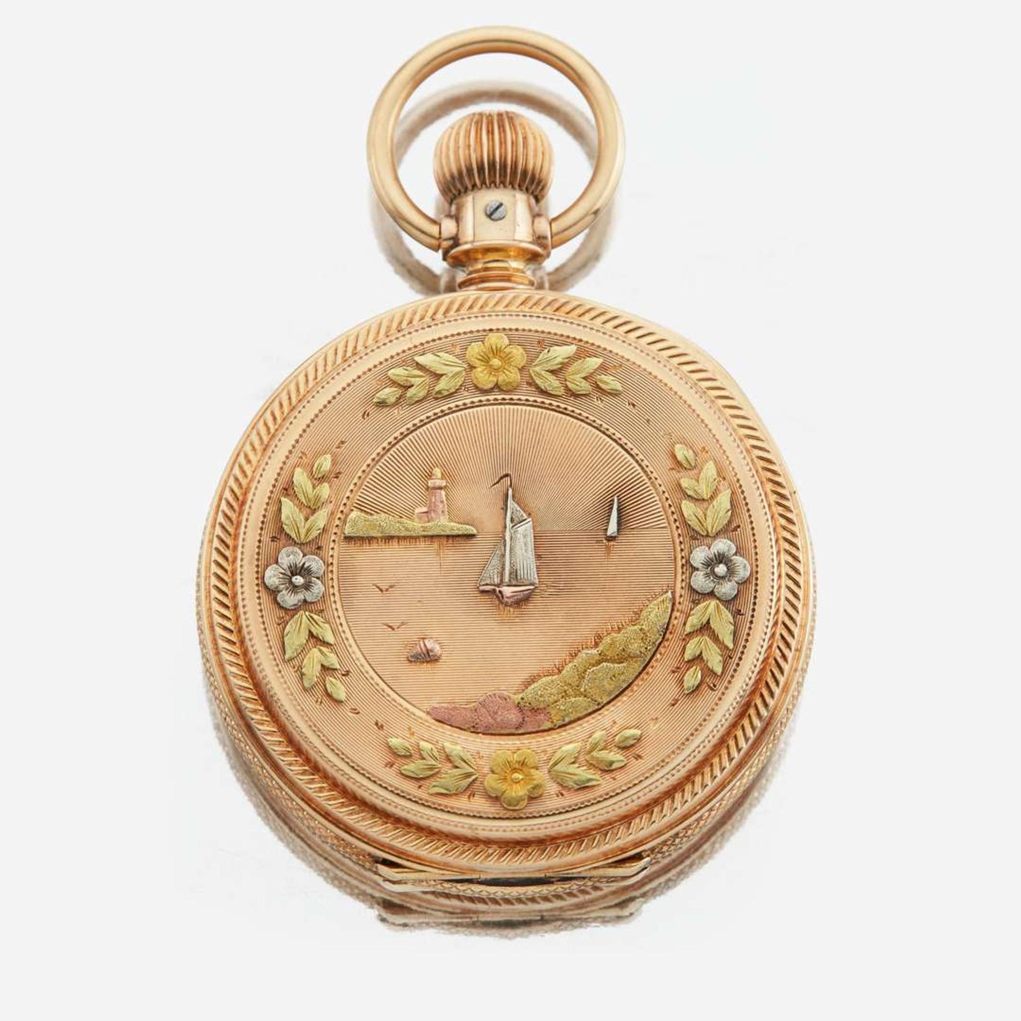 A tricolor hunting case gold pocket watch, Elgin American, C.1878