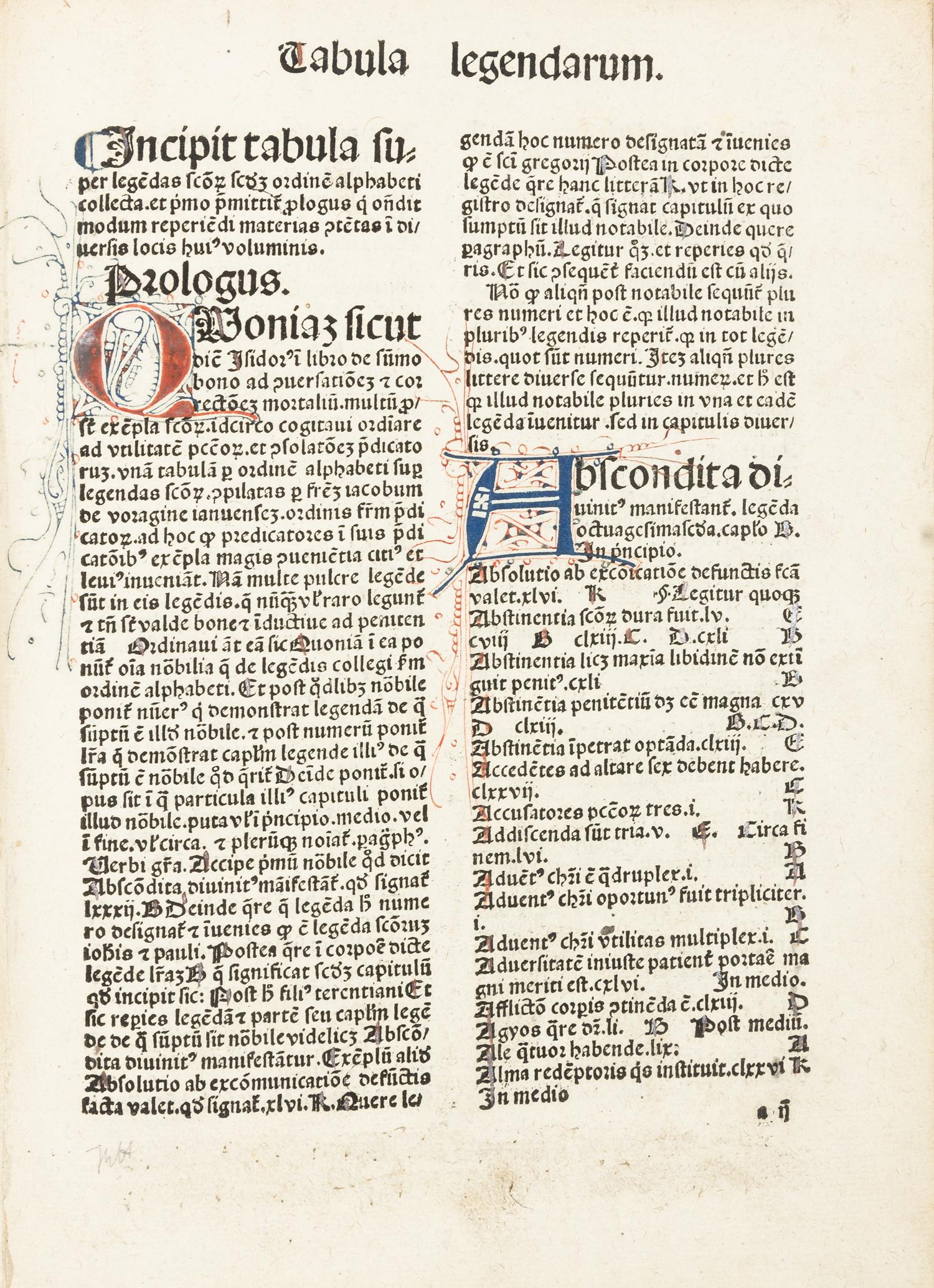 VORAGINE, Jacobus de (1230?-1298?) Legenda Aurea. USARDIS (d. ca.875). Martyrologium. Cologne: Johann Koelhoff, [22 July] 1490.