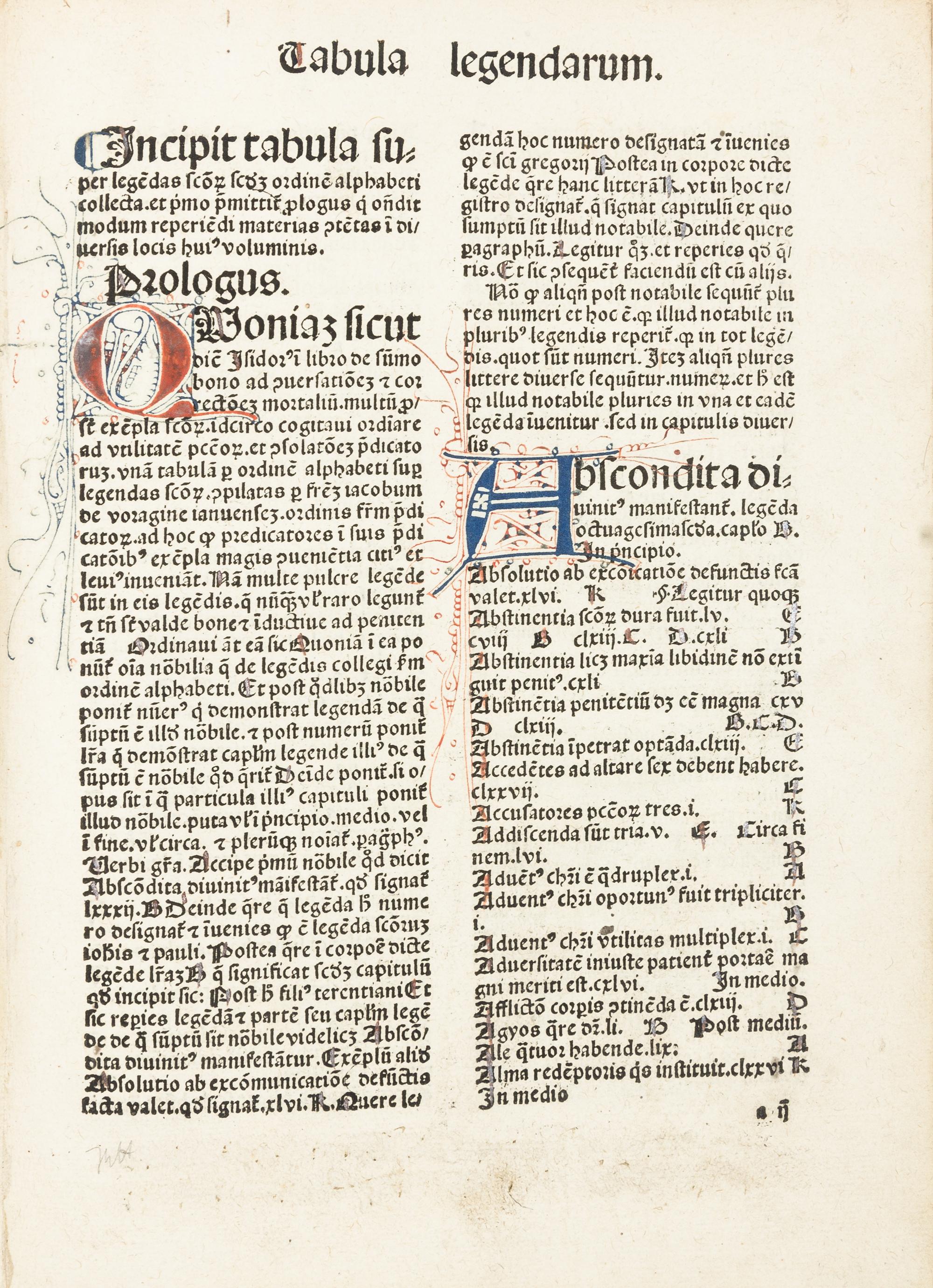 VORAGINE, Jacobus de (1230?-1298?) Legenda Aurea. USARDIS (d. ca.875). Martyrologium. Cologne: Johann Koelhoff, [22 July] 1490.