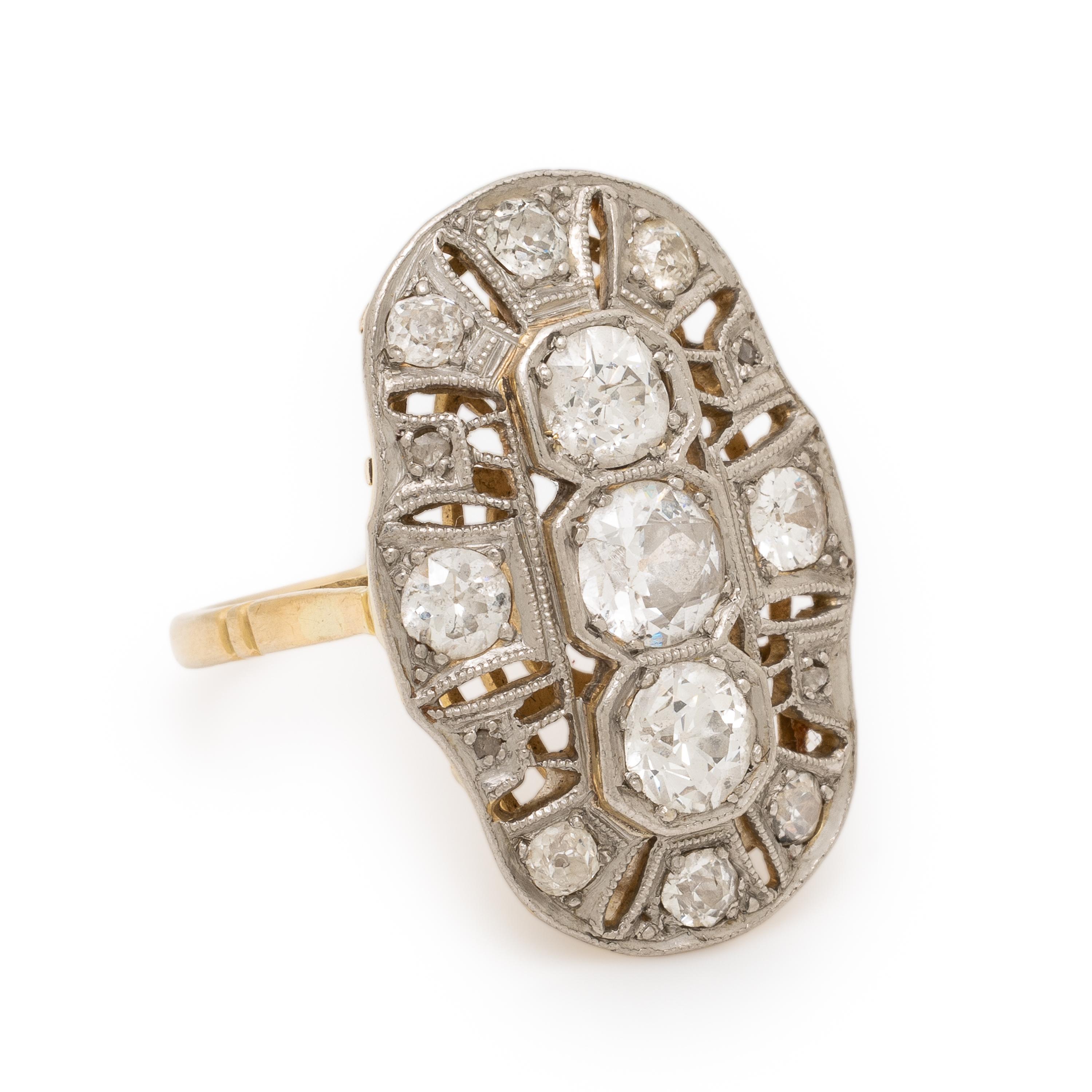Diamond, Platinum, and Yellow Gold Ring