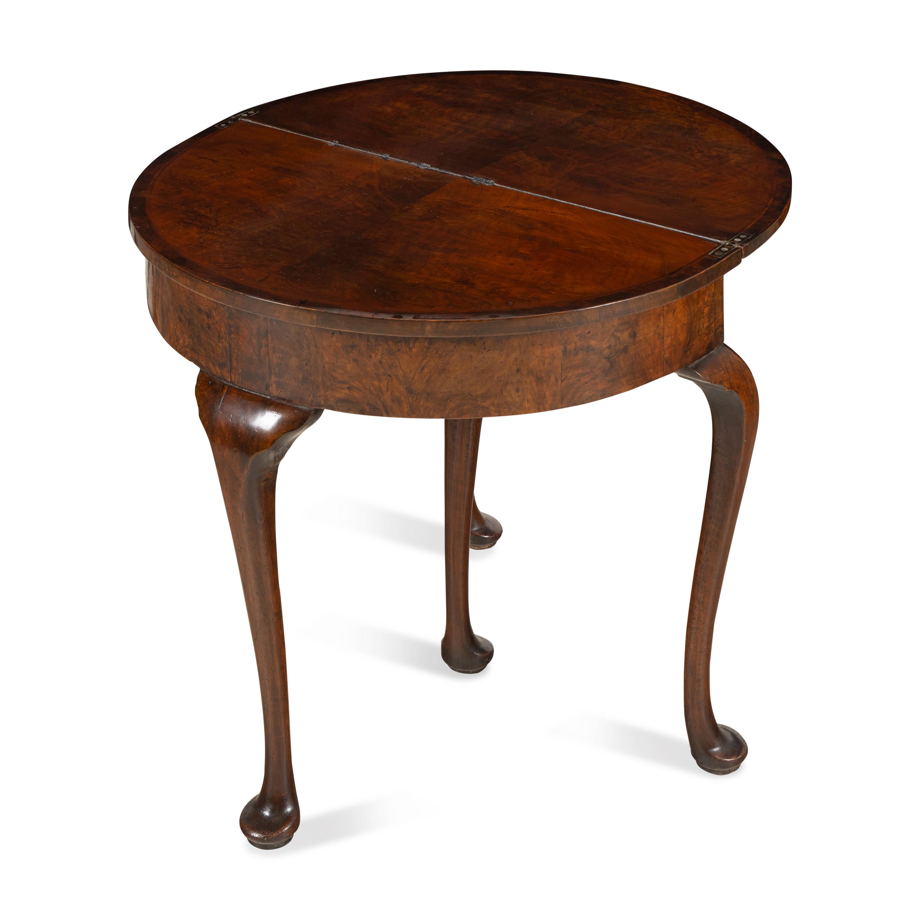 A George II Walnut Demilune Flip-Top Side Table