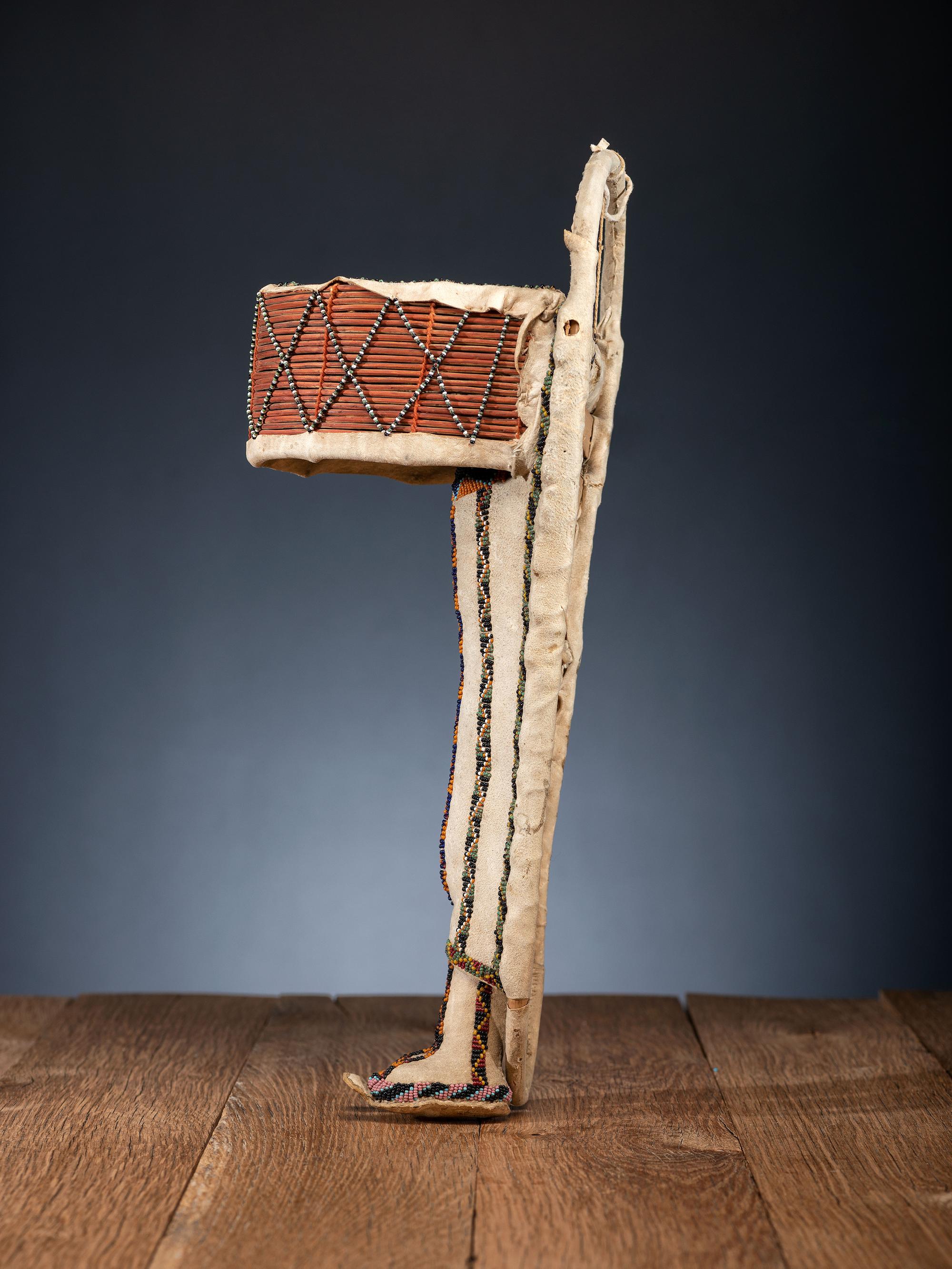 Apache Beaded Hide Cradle, with Doll