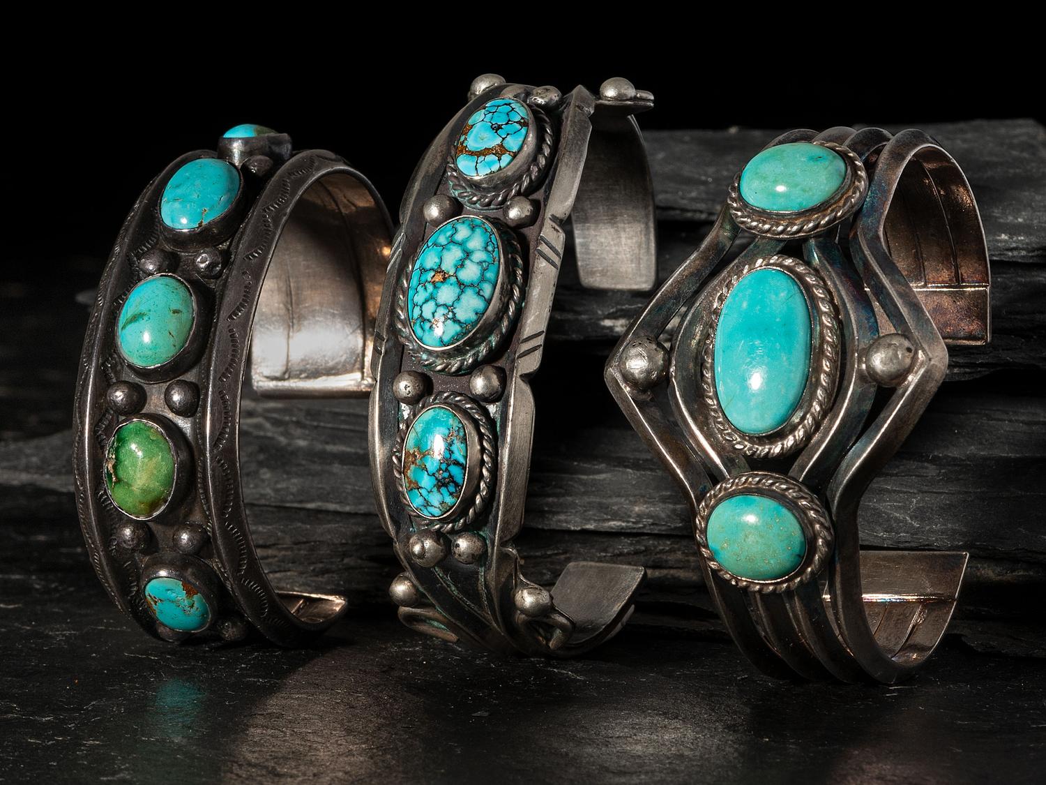 Navajo Silver and Turquoise Cuff Bracelets