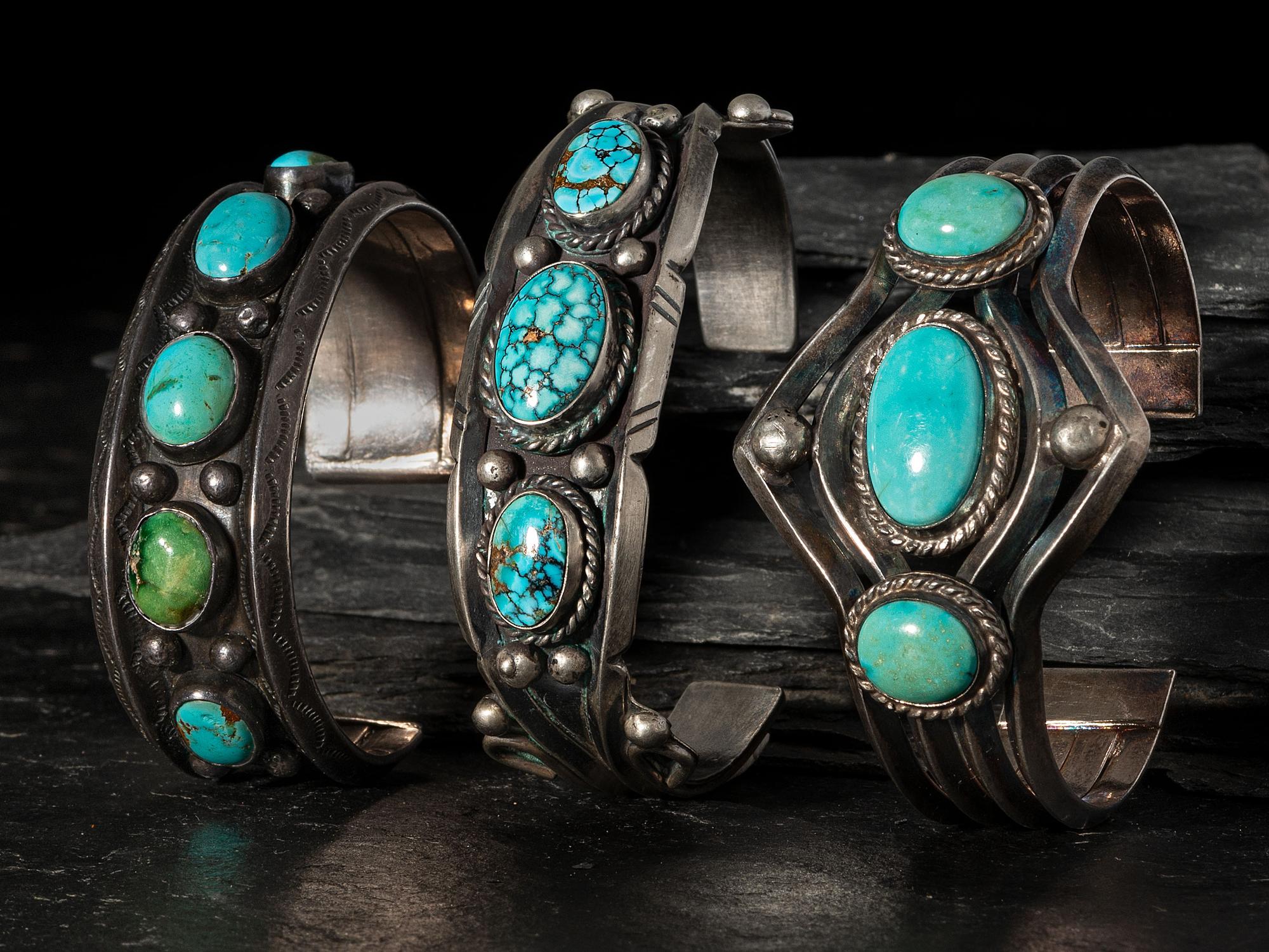 Navajo Silver and Turquoise Cuff Bracelets