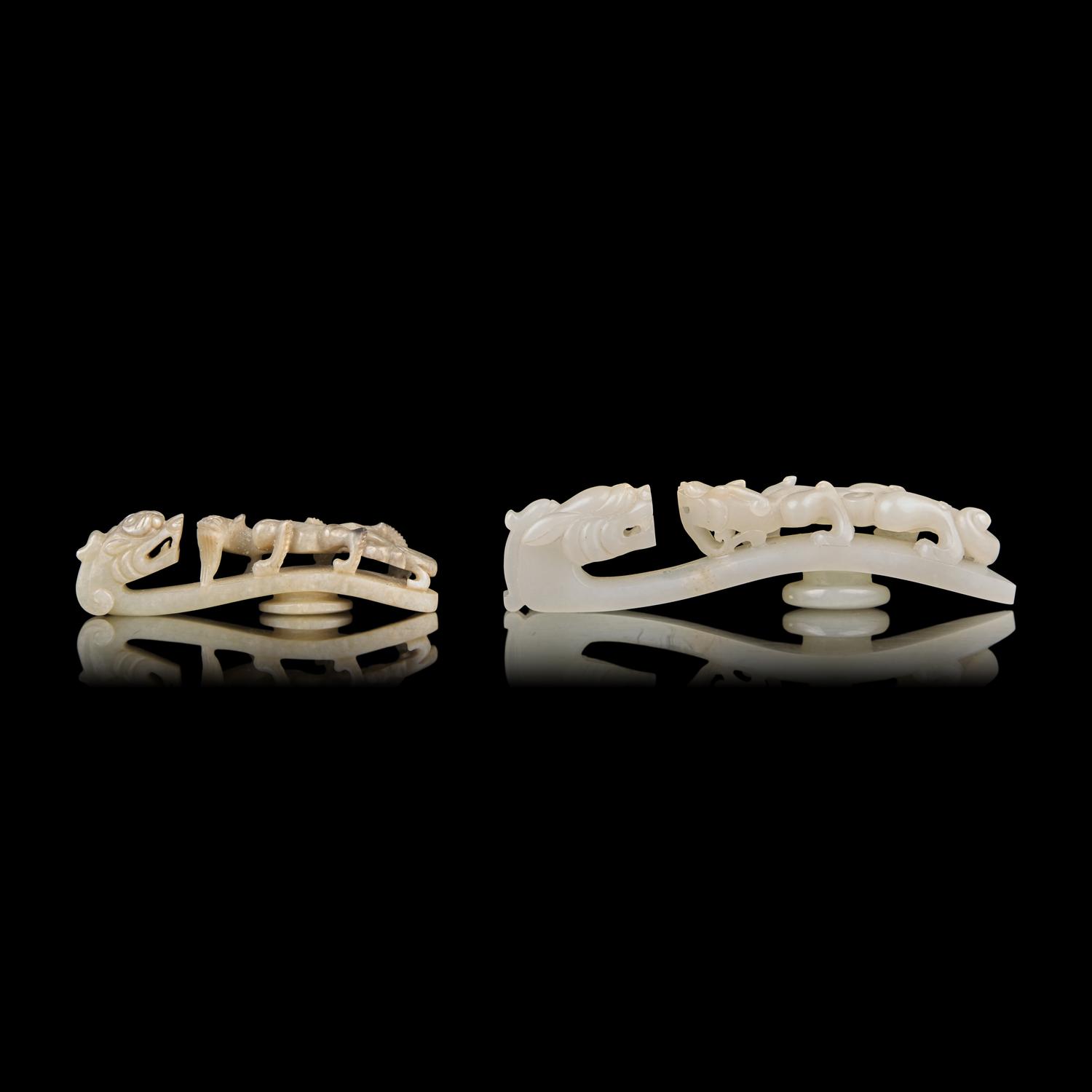 Two Chinese Jade "Dragons" Belthooks, Qing Dynasty 清 玉龍鉤兩件