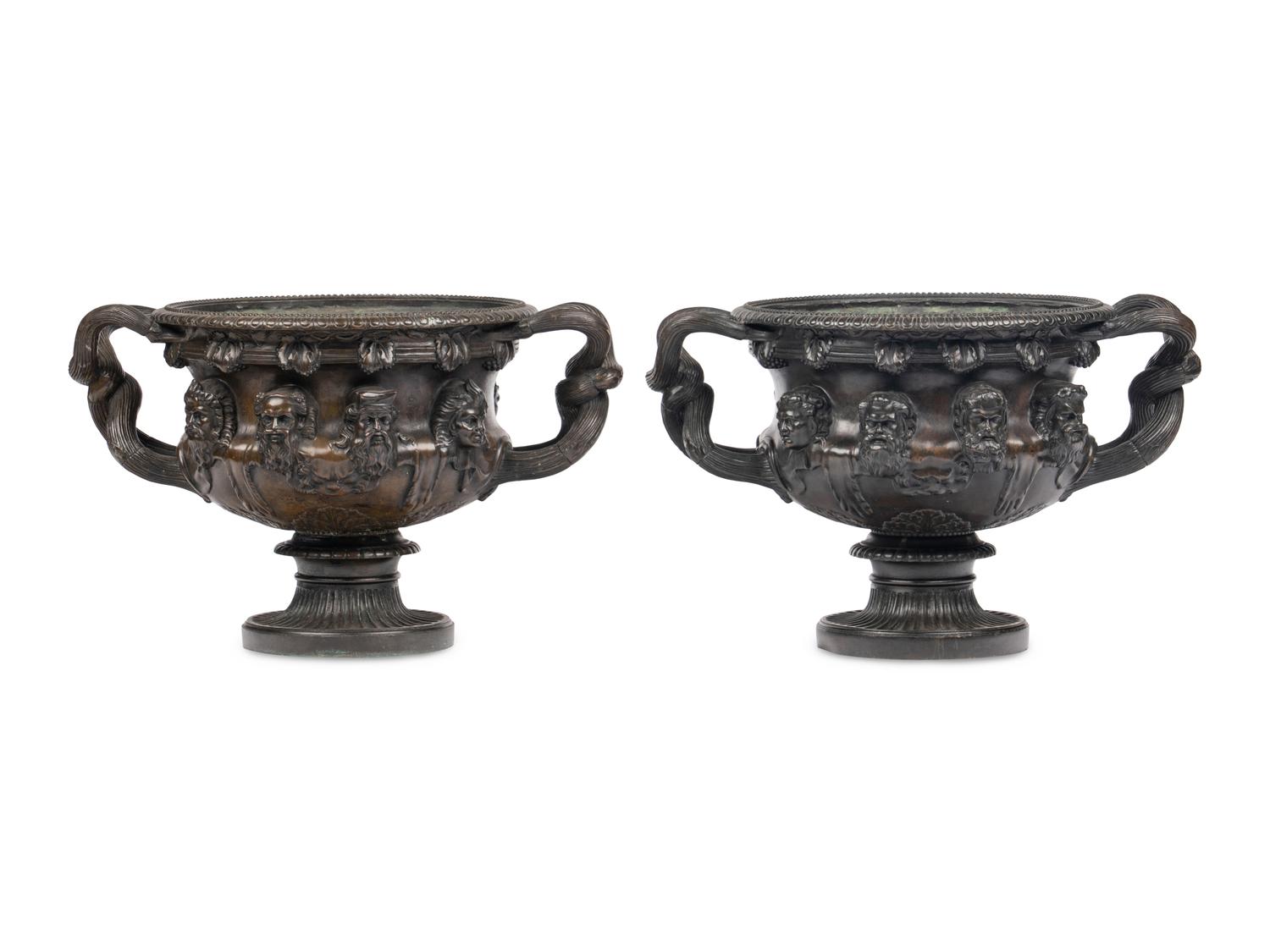 A Pair of French Patinated Bronze Warwick Vases